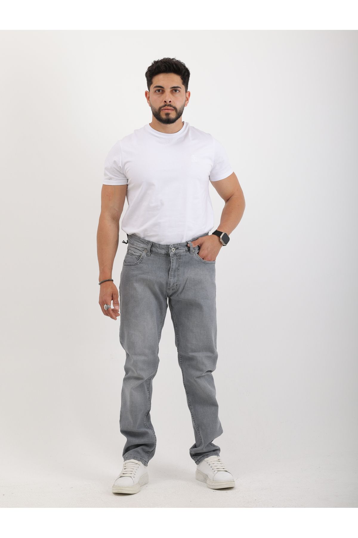 cliento Erkek Regular Fit Normal Bel Gri Jean Pantolon