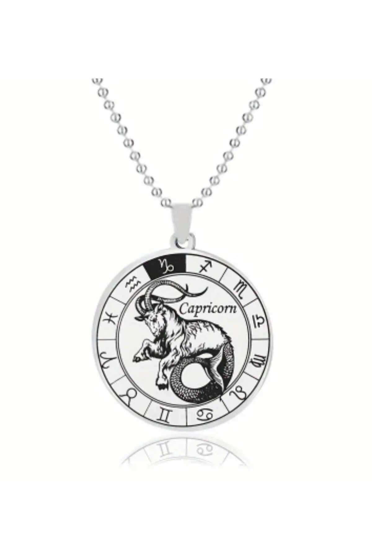 sarıyer silver Oğlak Burcu Model 12 Burç Daire Tasarımlı Astroloji Ve Burçlar Temalı Çelik Kolye