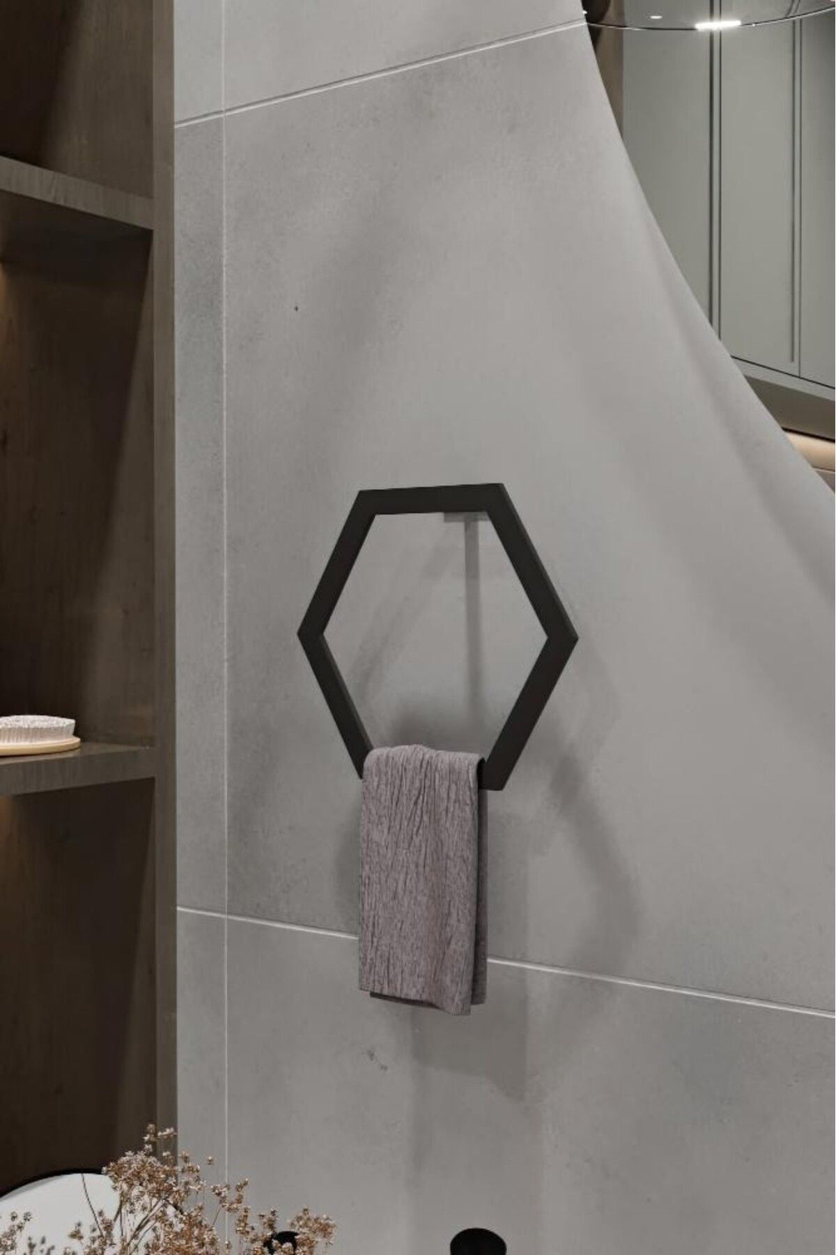 Grandmix Duvar Montajlı Altıgen Havlu Askısı Modern Minimalist Metal Banyo Havlu Halkası Banyo Toparlayıcı