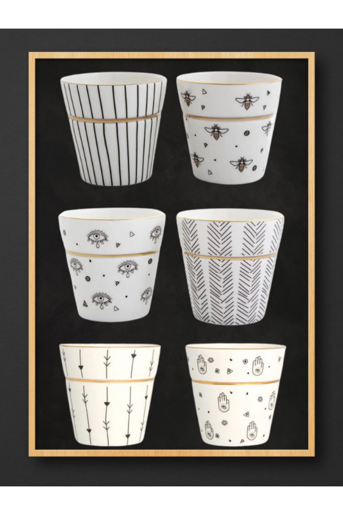 PERLAEVKAHVE Porland 6’lı Altın Detaylı Modern Desenli Porselen Bardak Seti 220 ml