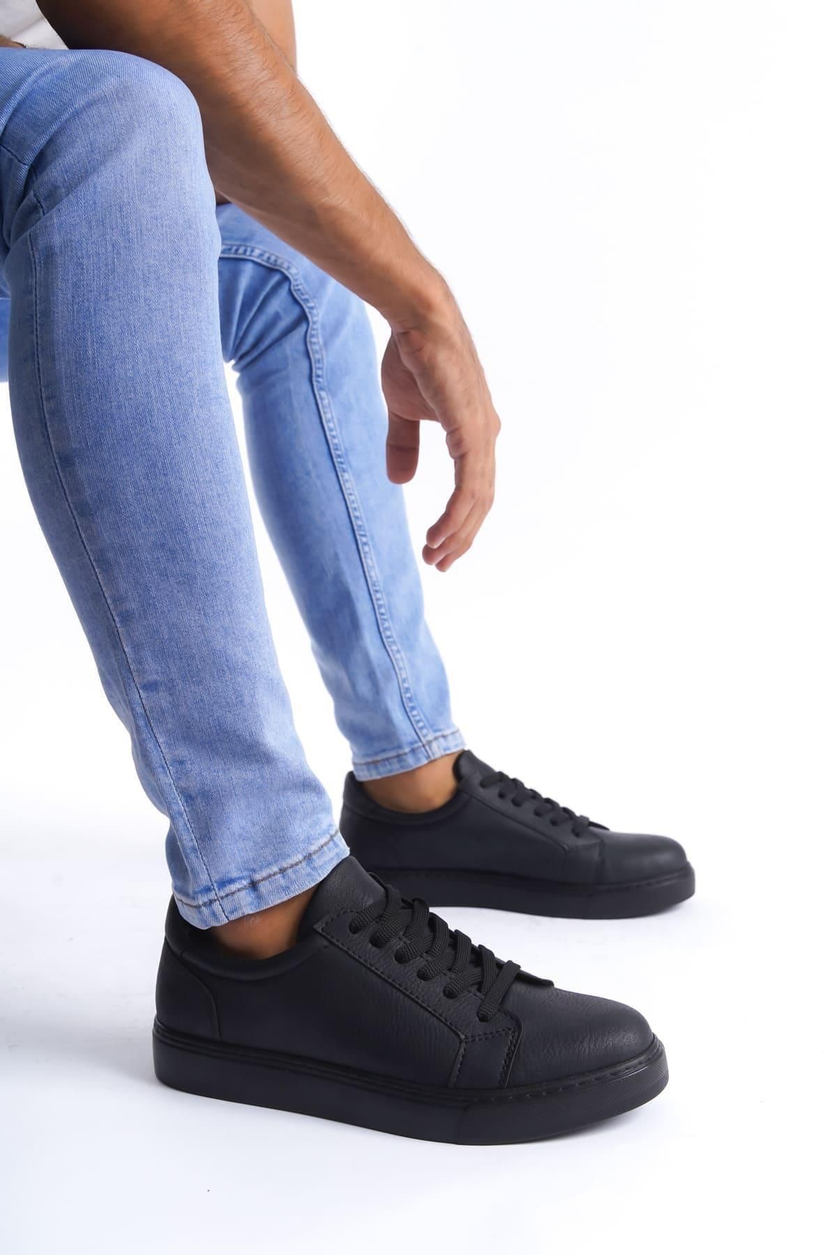 Byshoes SLW165 Elite Bağcıklı Cilt Erkek Günlük Sneaker Ayakkabı CST - Siyah