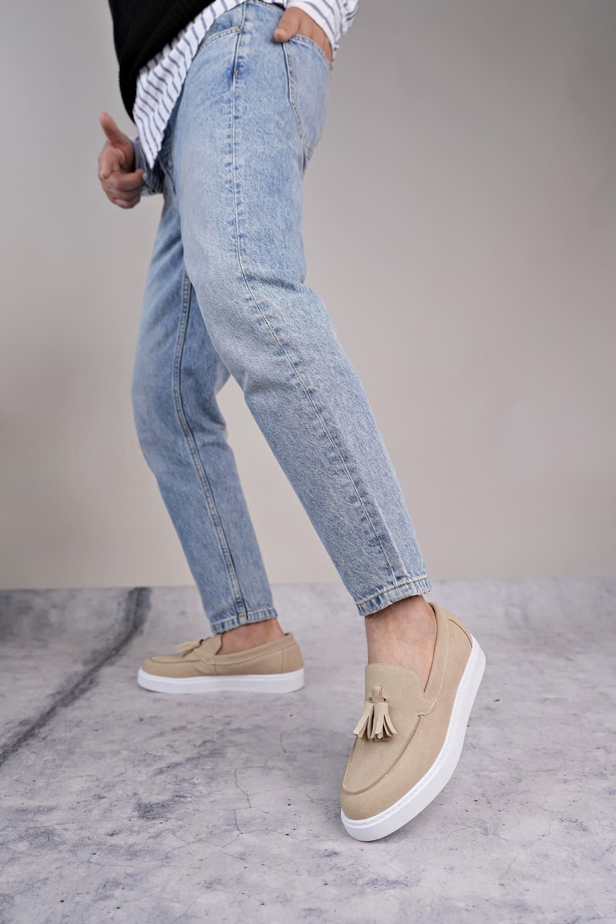 Byshoes SLW153 Bloom Bağcıksız Püsküllü Süet Erkek Günlük Spor Klasik Ayakkabı SBT - Krem
