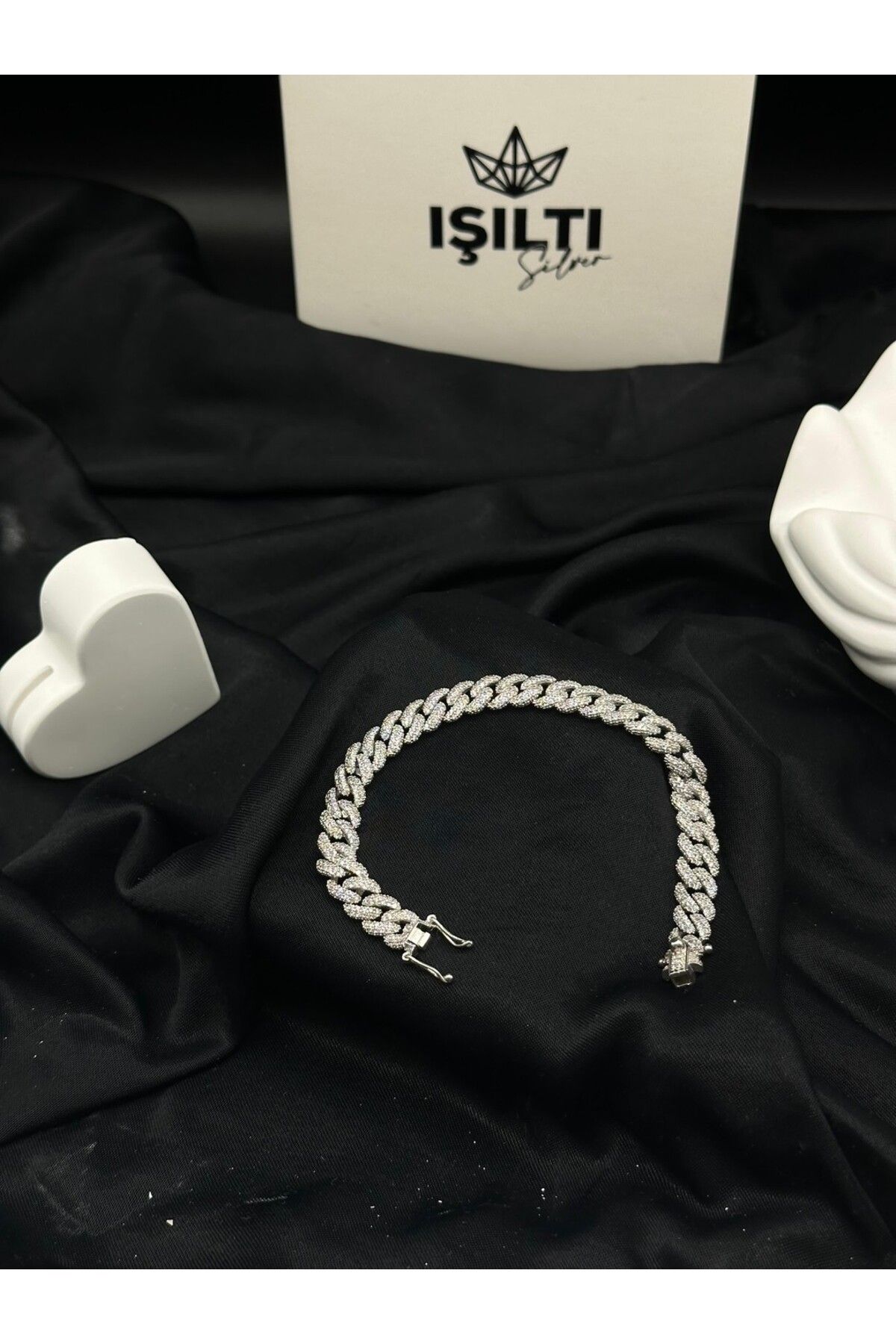 Işıltı Silver 925 Gümüş | Kalın Unisex Taşlı Gurmet Bileklik