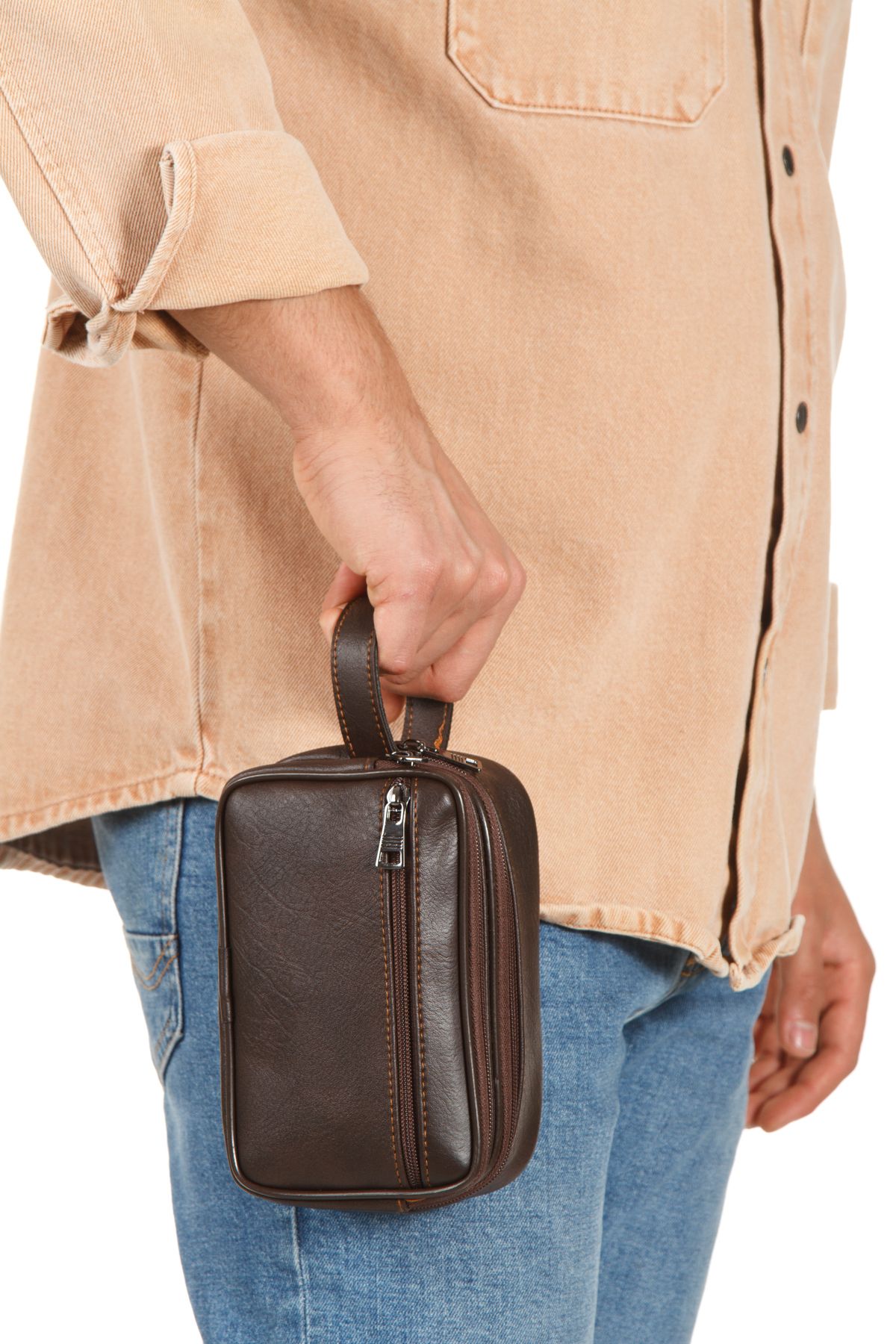 Newish Erkek Bileklik Kemerli Portföy Clutch Traş Kozmetik El Çantası