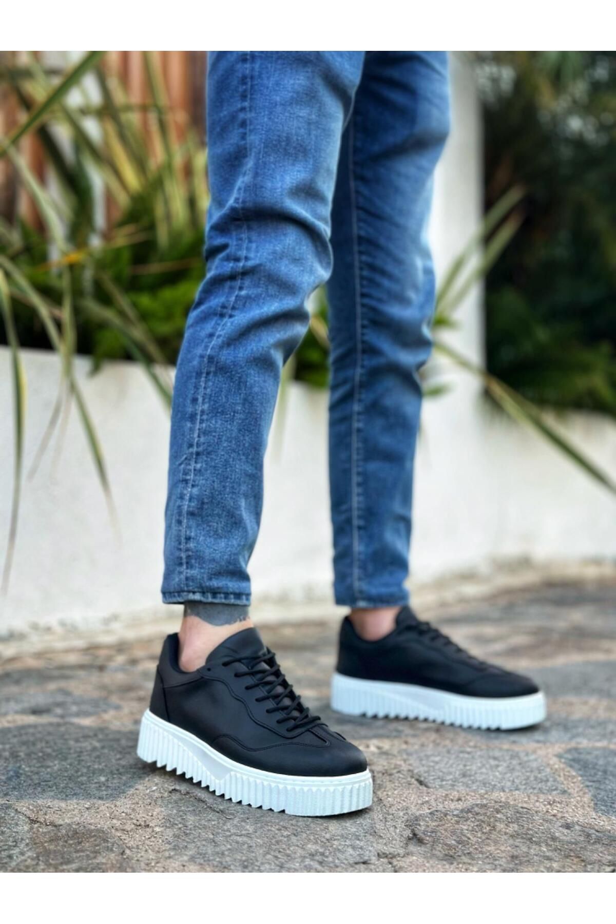 Byshoes BA0802 BOA Siyah Renk Yüksek Taban Erkek Günlük Ayakkabı