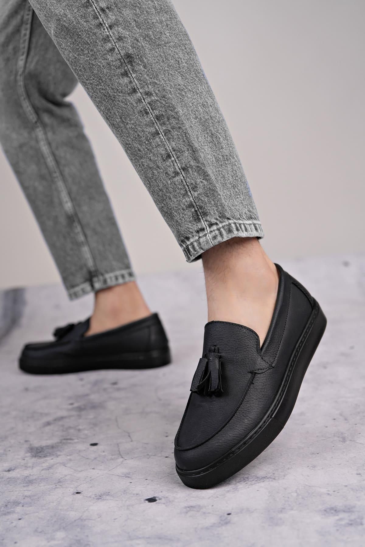Byshoes SLW153 Bloom Bağcıksız Püsküllü Cilt Erkek Günlük Spor Klasik Ayakkabı CST - Siyah