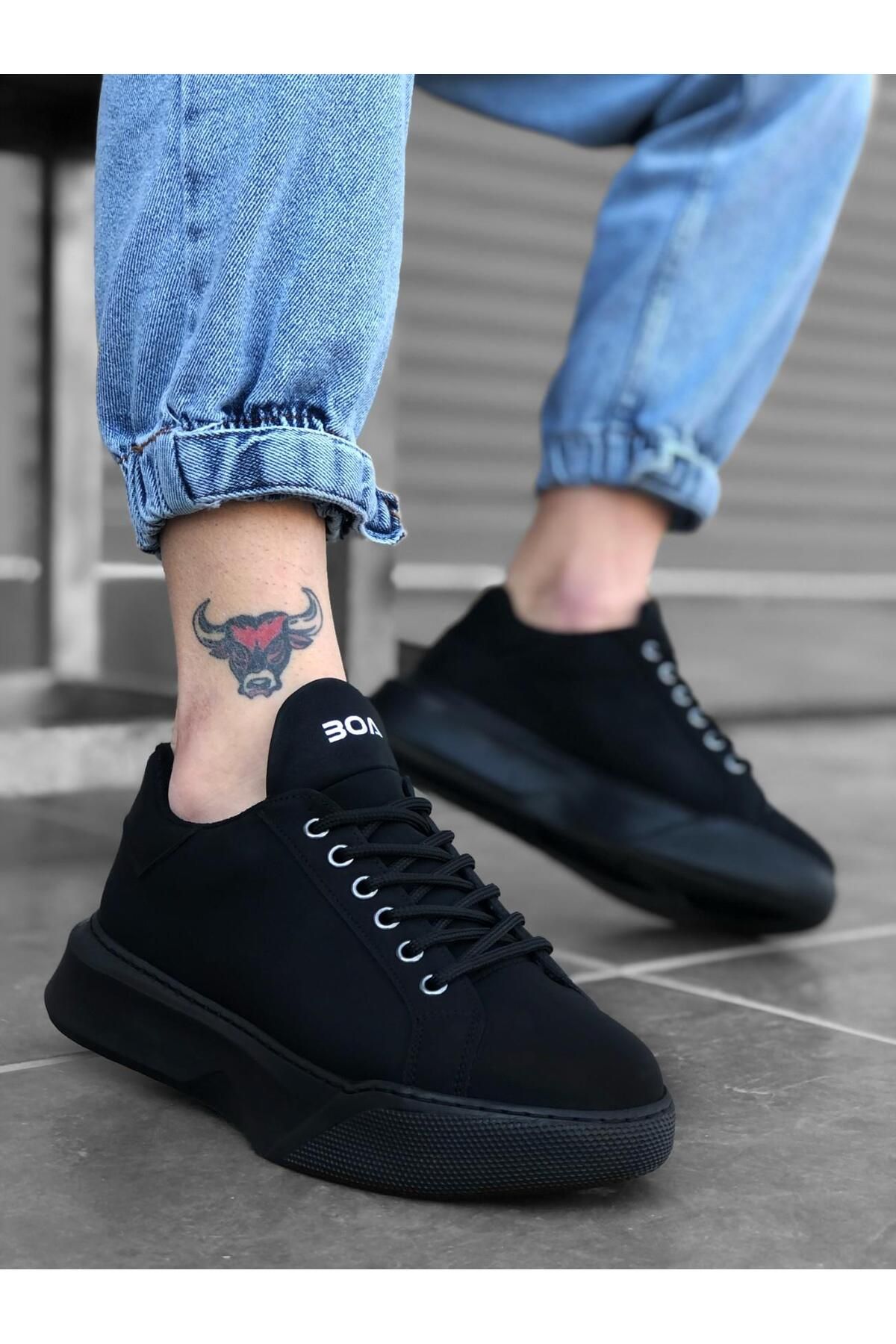 Byshoes BA0161 Bağcıklı Erkek Yüksek Taban Siyah Spor Ayakkabı