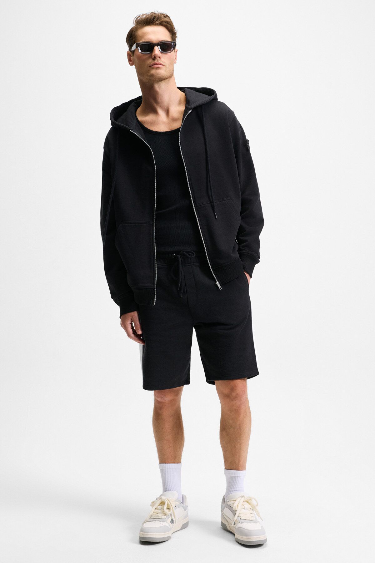 GRIMELANGE-Kepa Men's Elastic Waist Relaxed Fit Black Shorts with Pockets 5