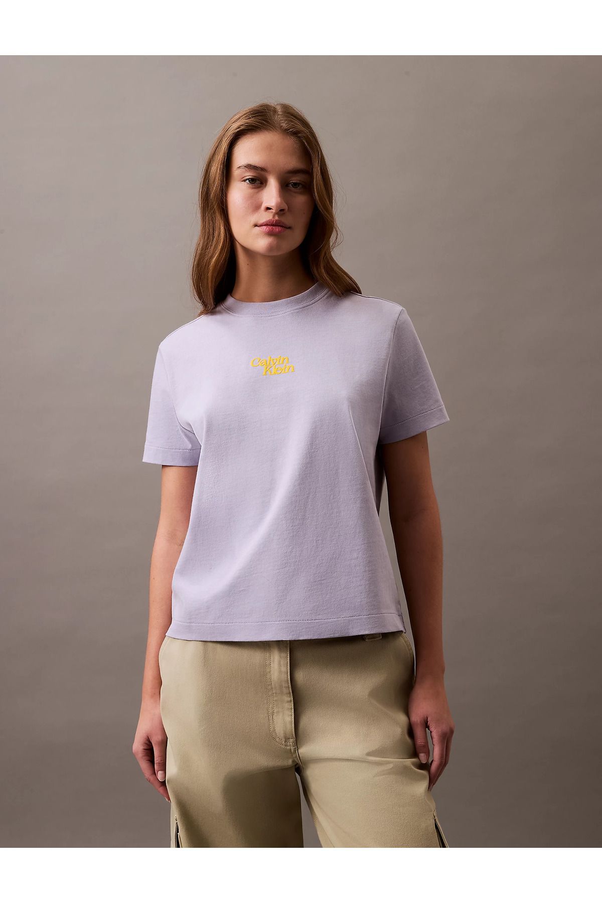 Calvin Klein Kadın Regular Fit %100 Pamuklu Desenli Kısa Kollu Mor T-Shirt LV047B851G-VVH