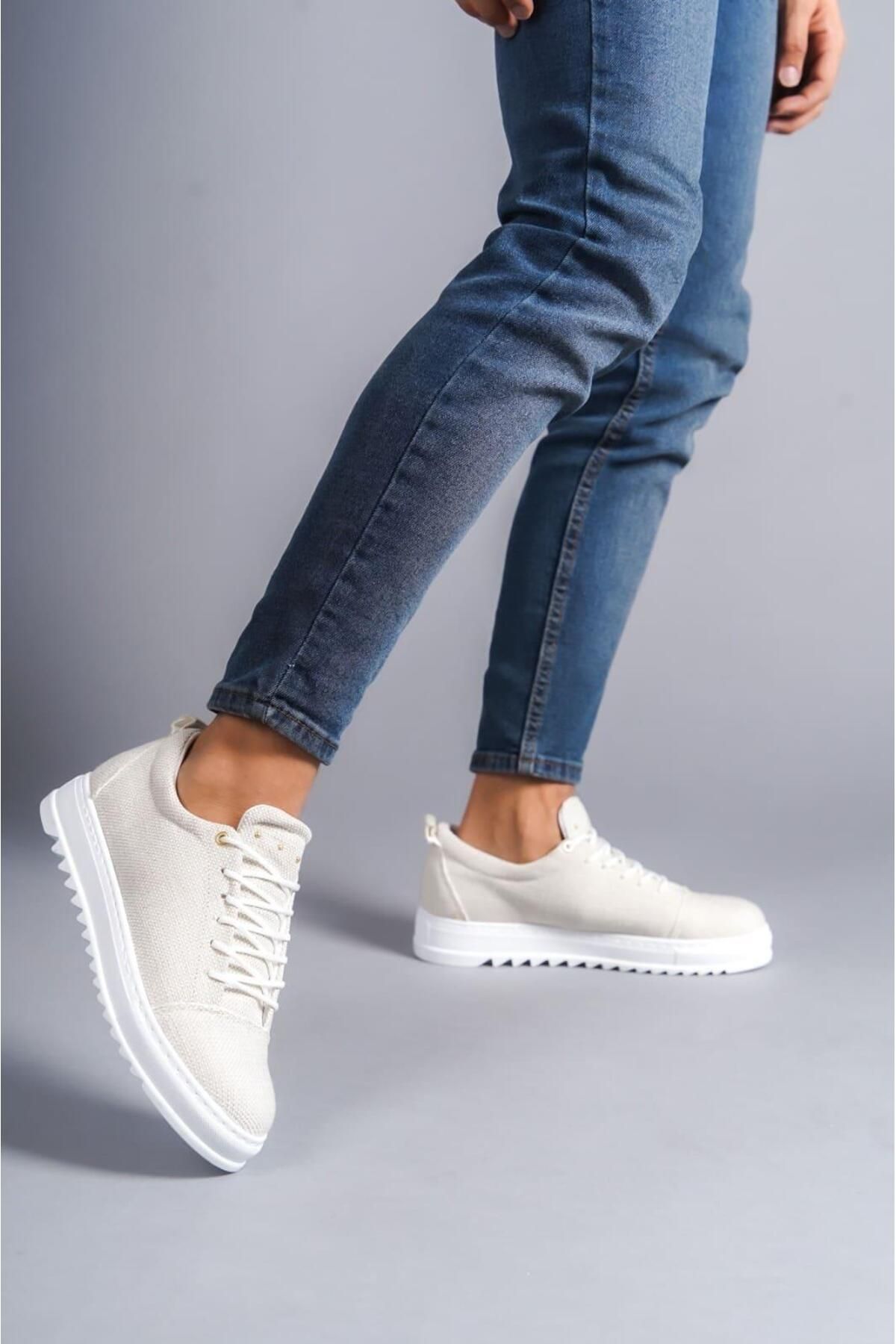 Byshoes SLW152 Cool Bağcıklı Keten Erkek Günlük Spor Klasik Ayakkabı KBT - Beyaz