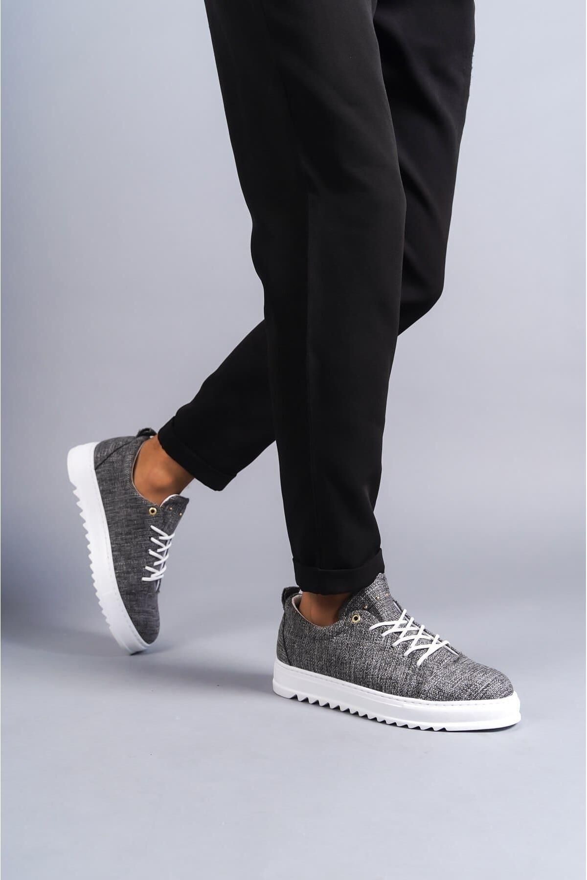 Byshoes SLW152 Cool Bağcıklı Keten Erkek Günlük Spor Klasik Ayakkabı KBT - Gri