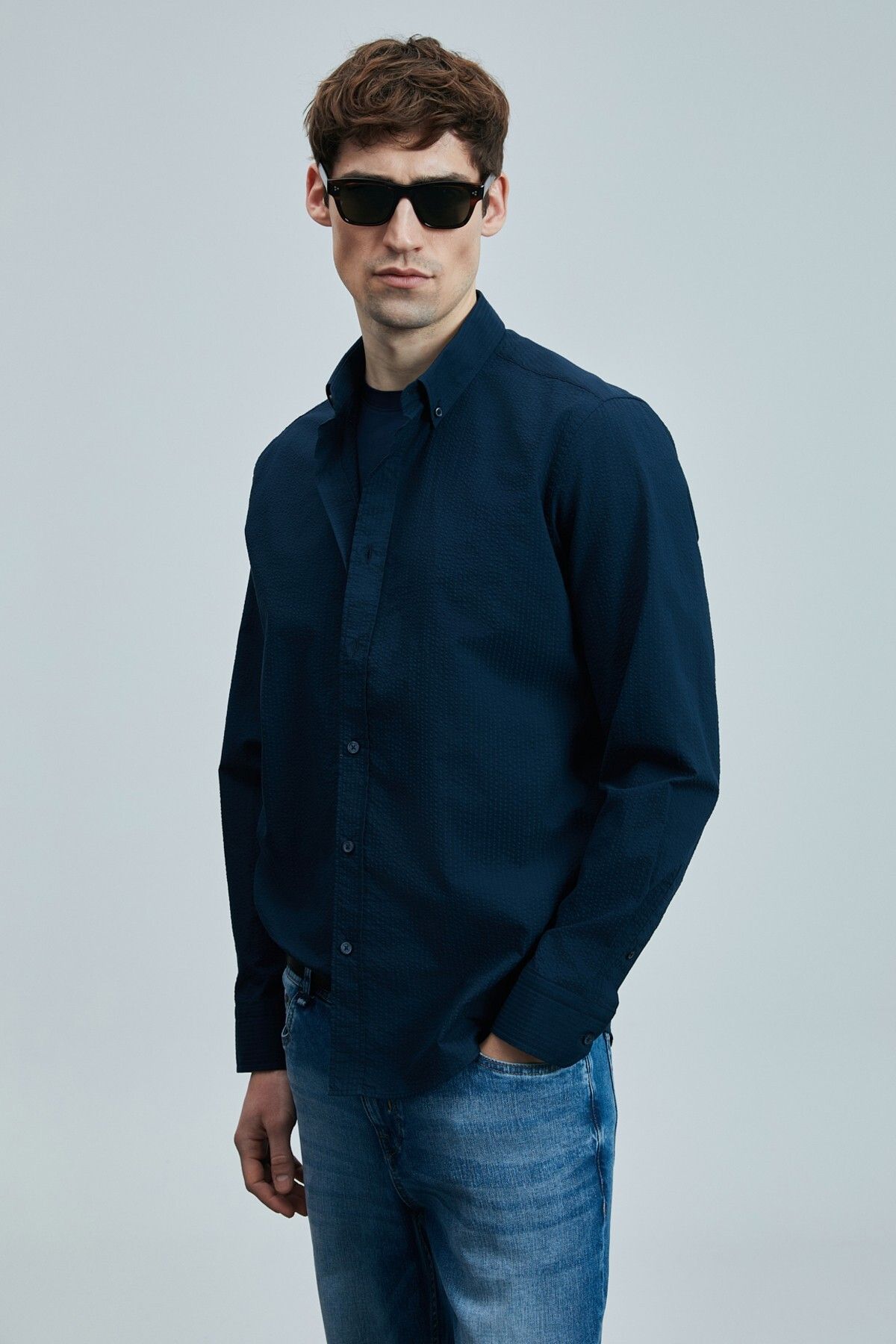 Lufian Ellery Erkek Basic Gömlek Regular Fit Lacivert