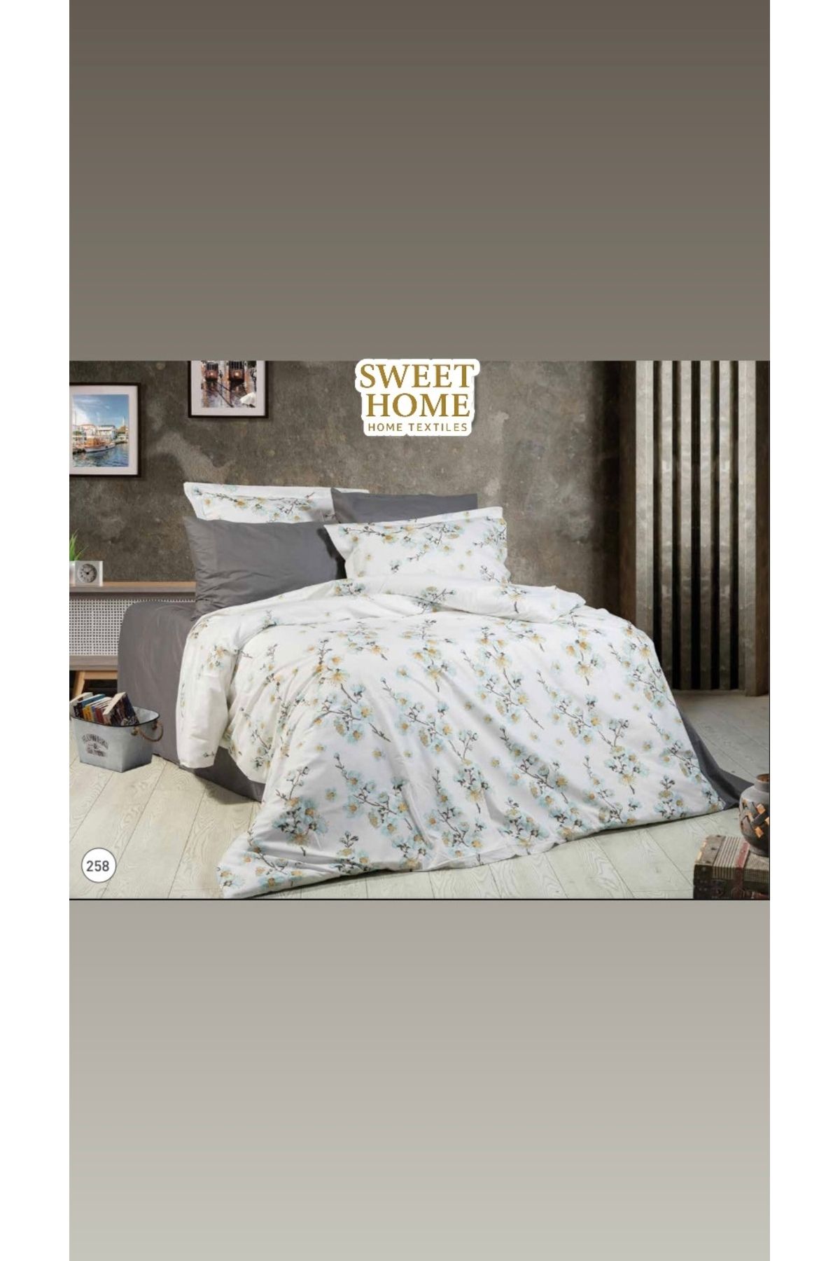 Sweet Home Collection %100 Pamuk Çift Kişilik Nevresim Takımı Özel Dikim Çiçek Desenli Çarşafı Lastiksiz ve Düz Renk