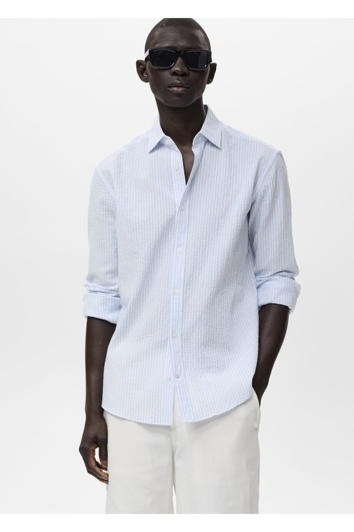Regular fit çizgili dokulu gömlek
