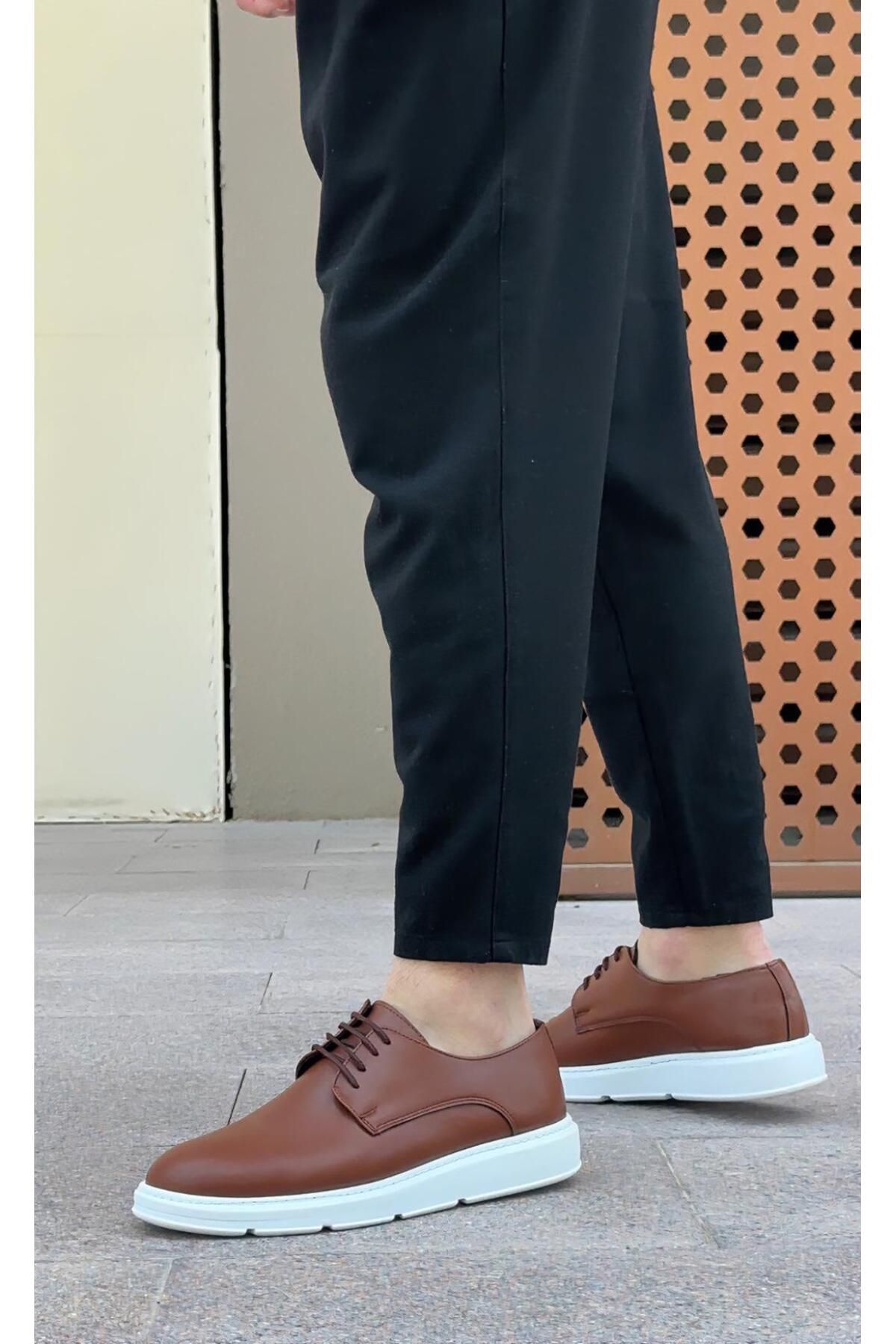 Byshoes BA0003 Bağcıklı Klasik Taba Beyaz Kalın Taban Casual Erkek Ayakkabı