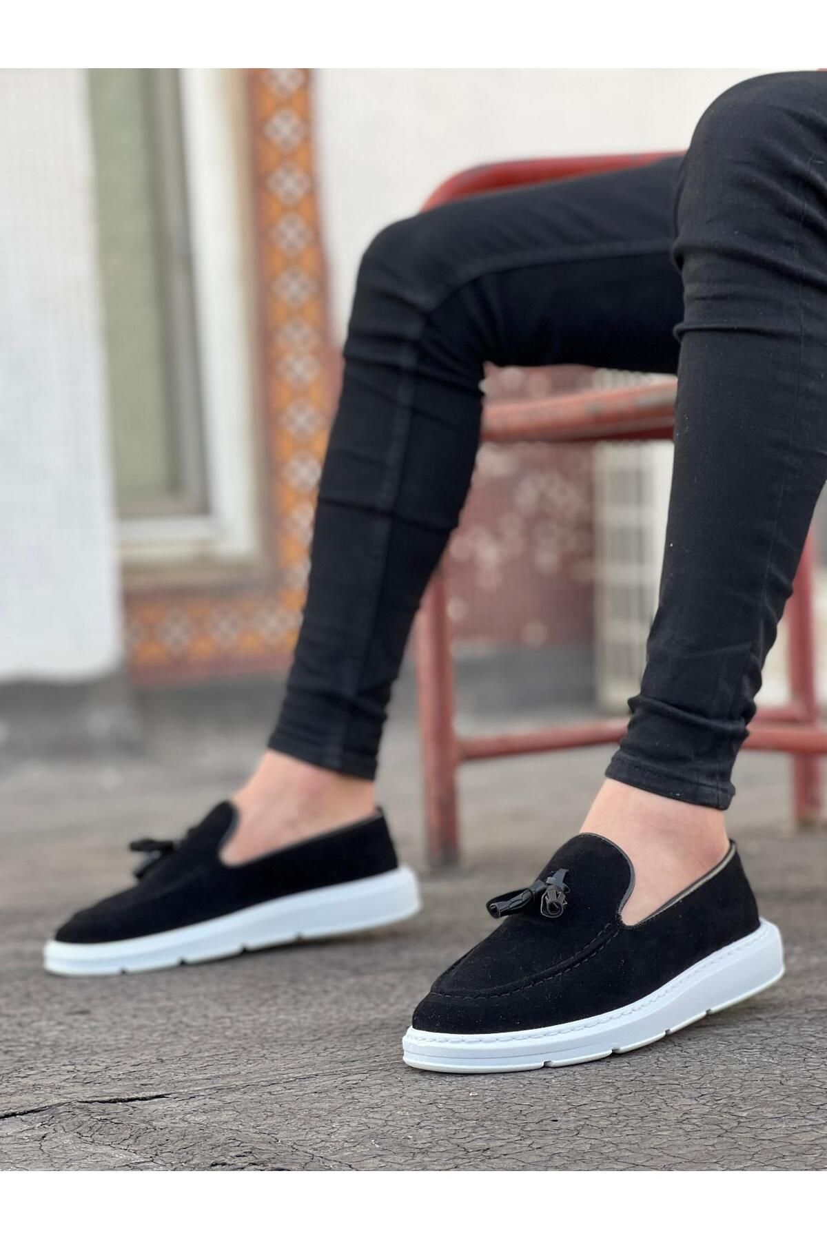Byshoes BA0005 Bağcıksız Yüksek Taban Klasik Süet Kemerli Püsküllü Corcik Erkek Ayakkabı