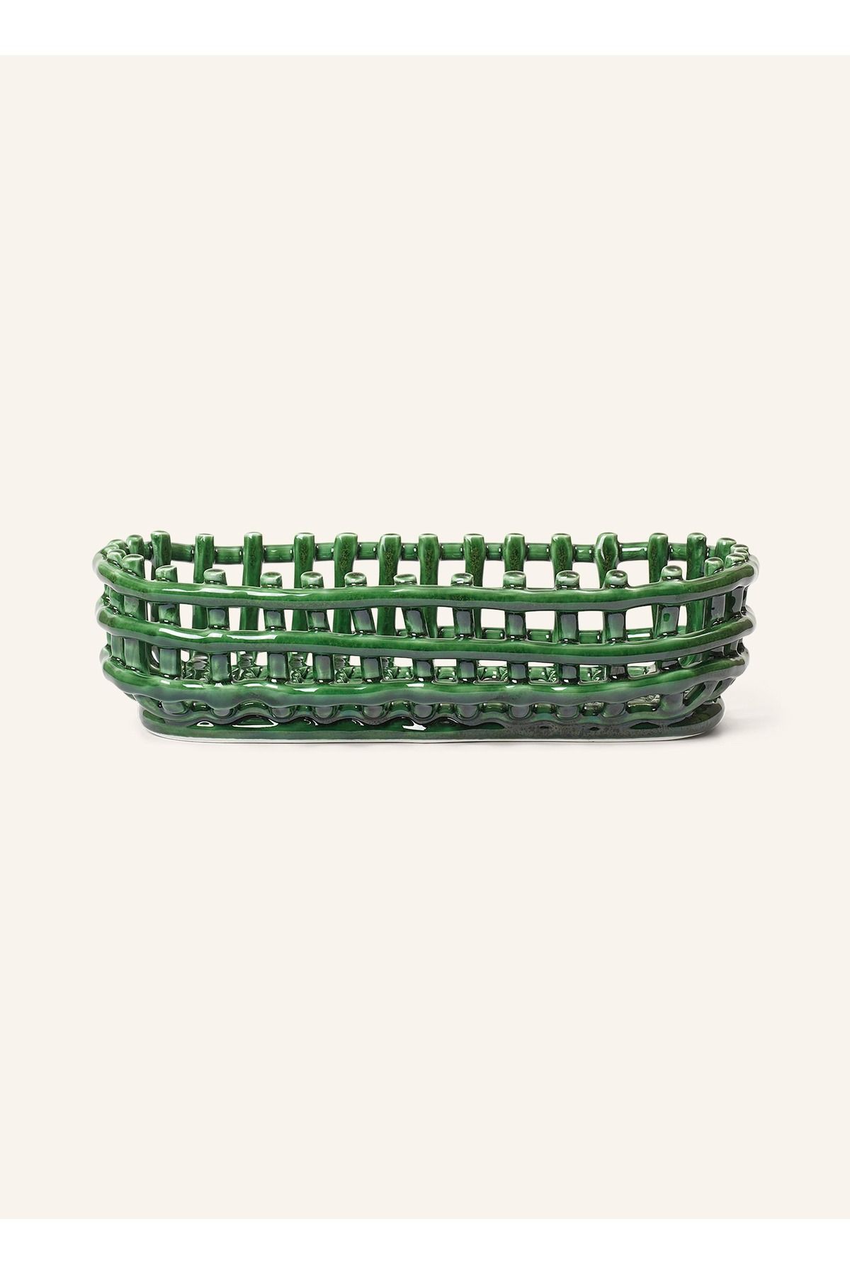 FERM LIVING Seramik Sepet, El Yapımı, Örgülü Tasarım, Sırlı Yüzey, 15x30 cm