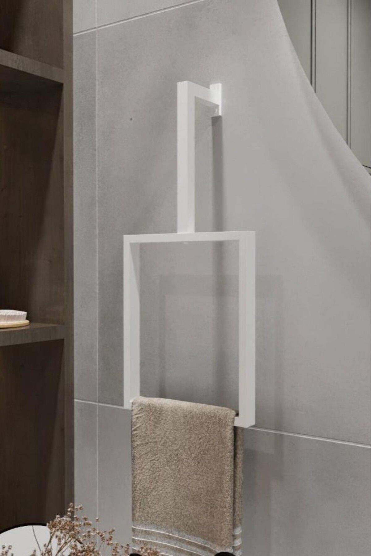 Grandmix Duvar Montajlı Dikdörtgen Havlu Askısı Modern Minimalist Metal Banyo Havlu Halkası Banyo Toparlayıcı