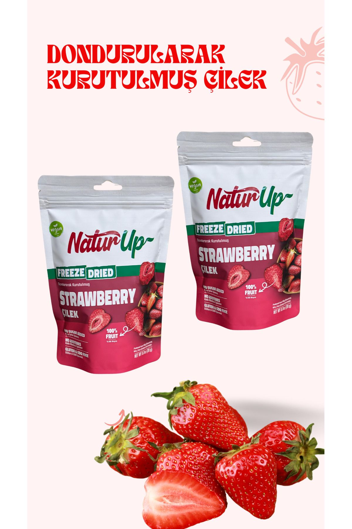 Natur Up Çilek Kurusu - Dondurularak Kurutulmuş - Freeze Dried Stawberry 20g 2 Adet
