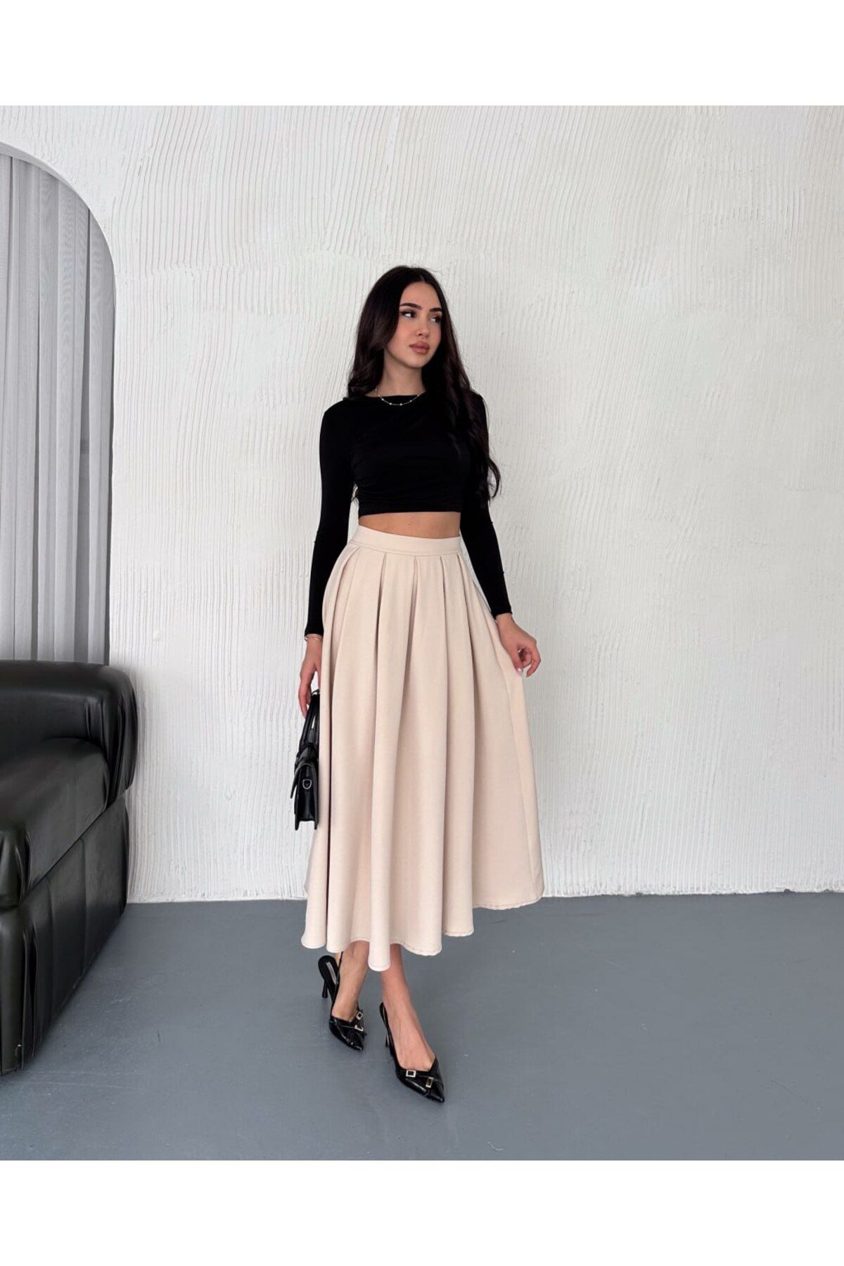 winmoda PİLELİ UZUN ETEK 91 CM TAM BOY / GÜNLÜK UZUN ETEK PİLELİ A KESİM