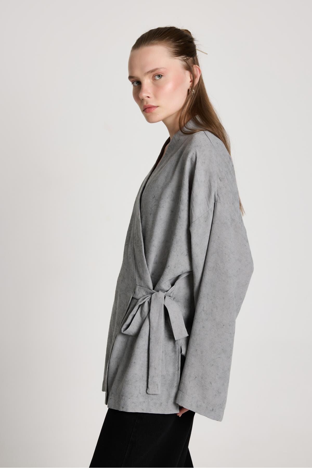 minaaise Bellamy Bağlamalı Keten Kimono Gri