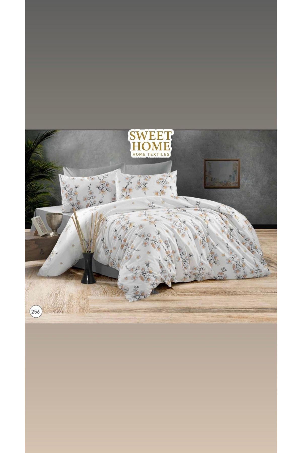 Sweet Home Collection %100 Pamuk Çift Kişilik Nevresim Takımı Özel Dikim Çiçek Desenli Çarşafı Lastiksiz ve Düz Renk