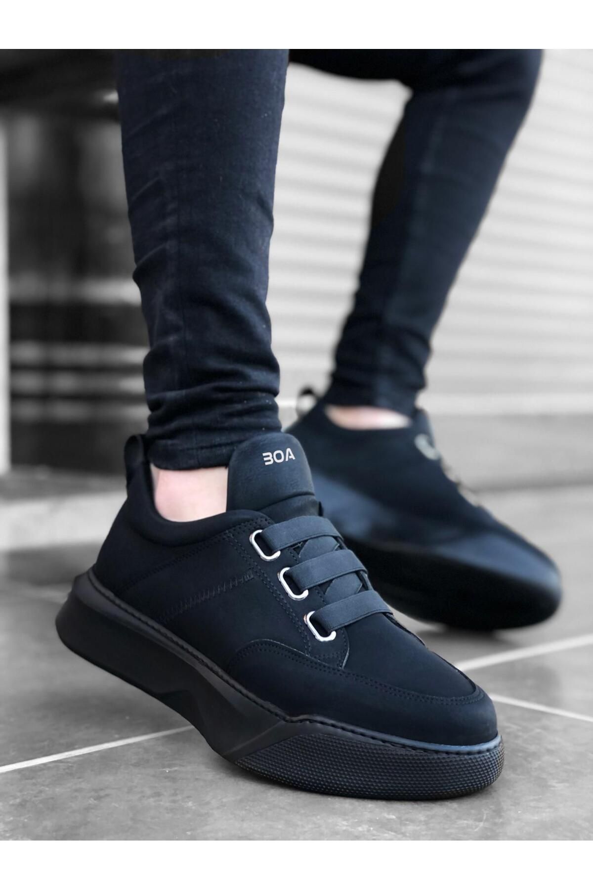 Byshoes BA0160 Bantlı Erkek Yüksek Taban Siyah Spor Ayakkabı