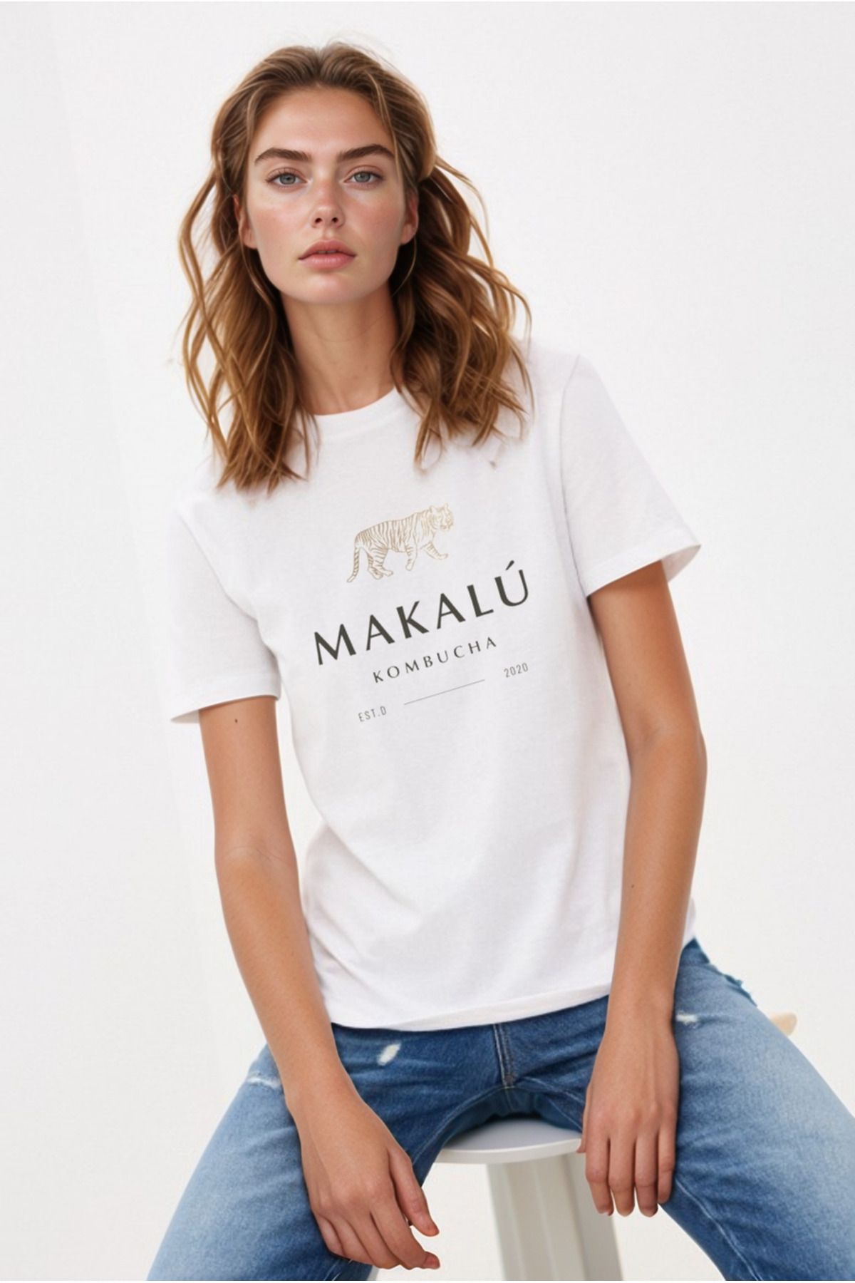 Womela Regular Fit Kaplan Desenli Kadın Beyaz T-Shirt
