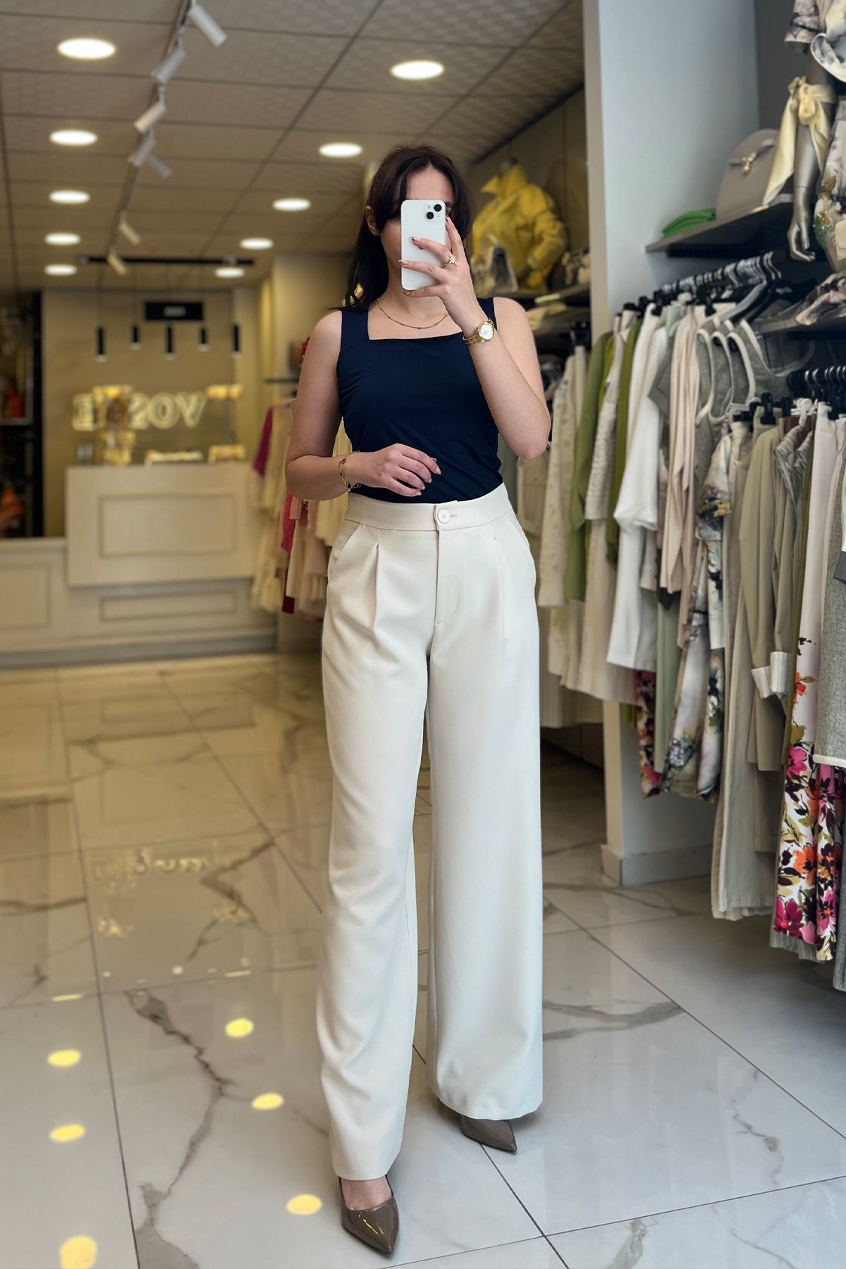 Vosse On Fashıon Bej Pileli Palazo Pantolon