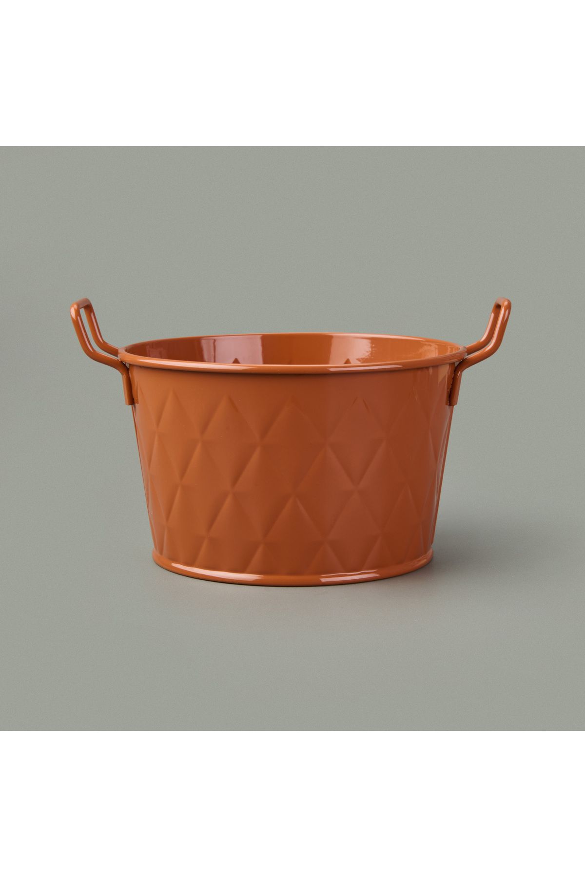 The Mia Prizma Terracota Kulplu Galvaniz Saksı - Kiremit - 11x18x18 cm