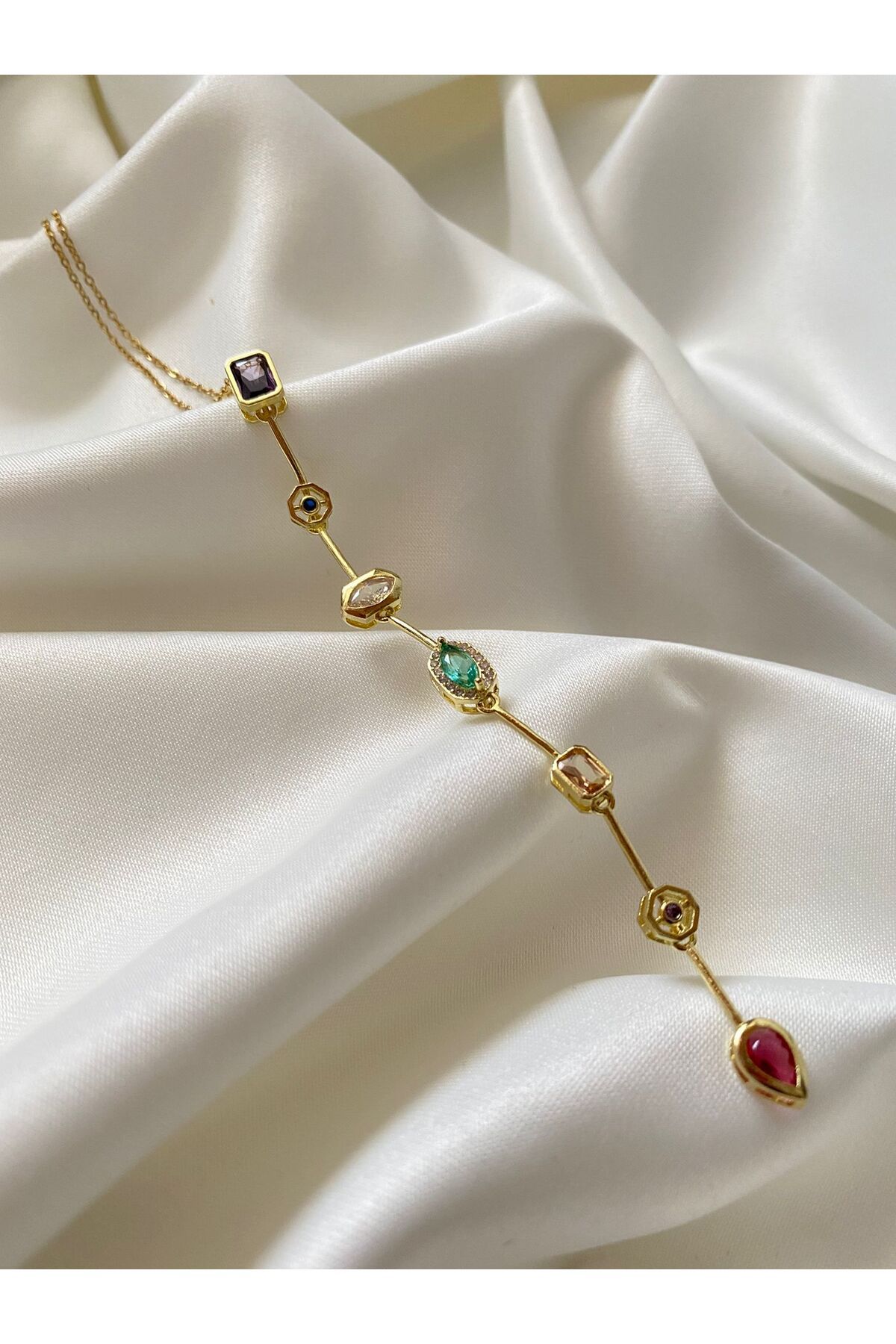 Bellamy Jewelry 8 Element Taşlı Y Kolye - Gold