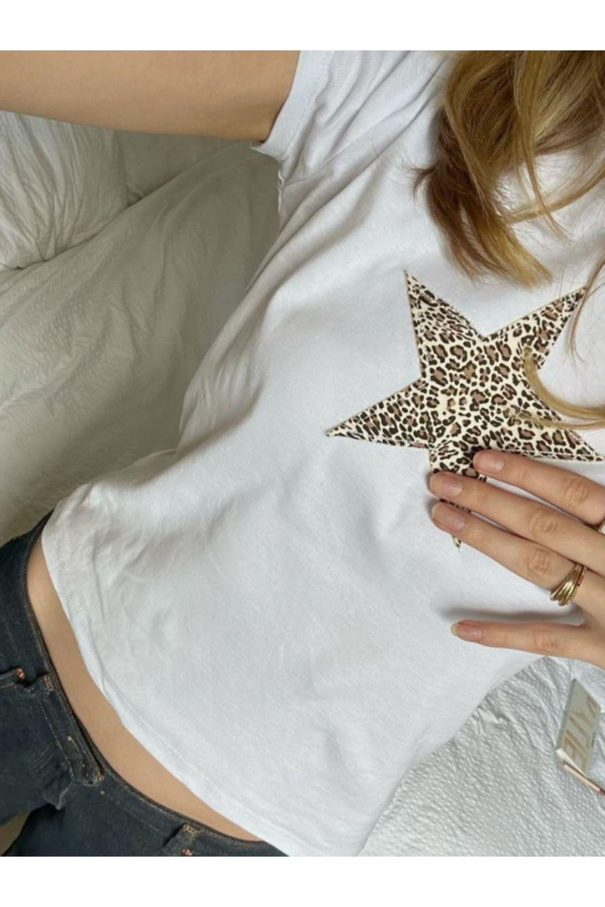DEEFWEAR DREICH LEOPAR STAR BASKILI BEYAZ CROP