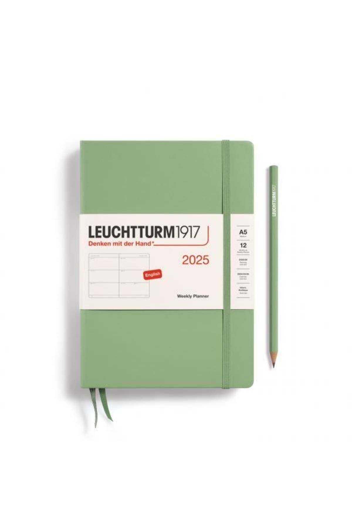 Leuchtturm1917 2025 Haftalık Planlayıcı, Orta Boy (A5), 144 Sayfa, Ingilizce, Sage 370772