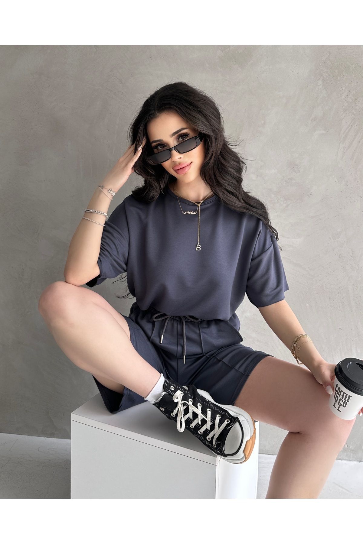 COOL TARZ Kadın Modal Kumaş Oversize Kısa Kollu Kadın Eşofman Takımı, Şortlu, Bağcıklı Yumuşak Kumaş
