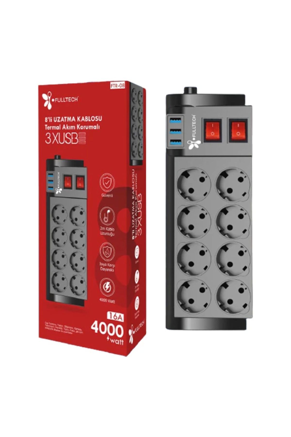 Modafiks Ftr-08 8’li Termal Akım Korumalı Priz