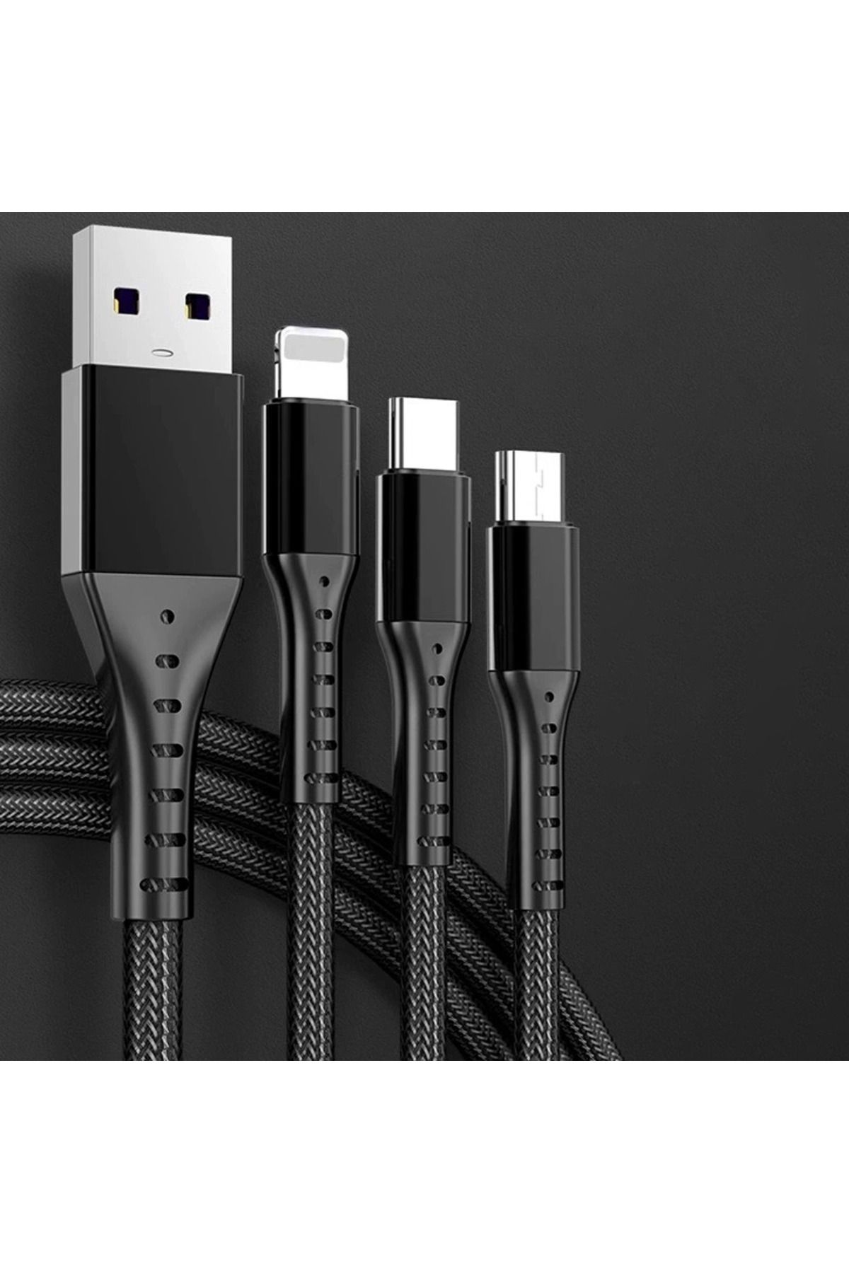nelerbulurum 3IN1 SİYAH 1.2 METRE (MICRO USB - LIGHTNING - TYPE C) TELEFON ŞARJ KABLOSU