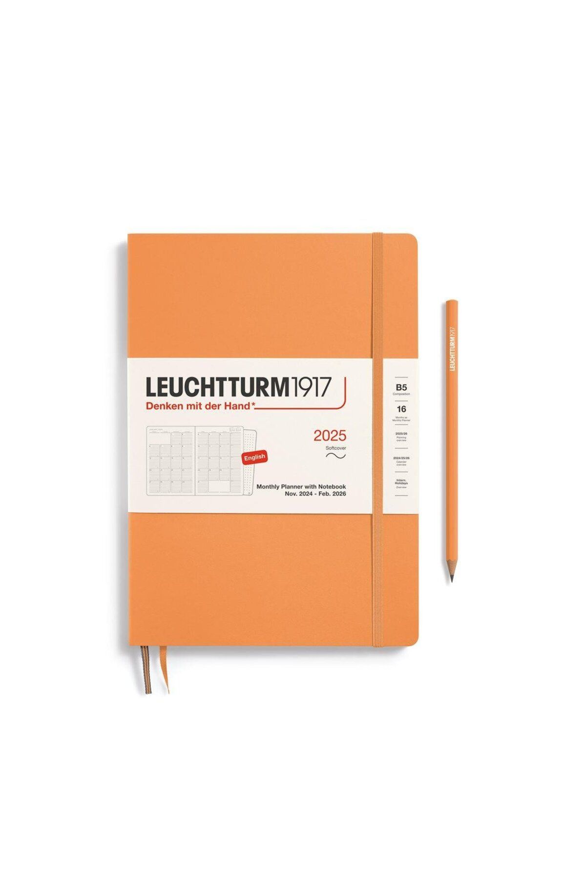 Leuchtturm1917 2025 Aylık Planlayıcı ve Not Defteri, Yumuşak Kapak, 16 Aylık, Tablet Boy (B5), İngil
