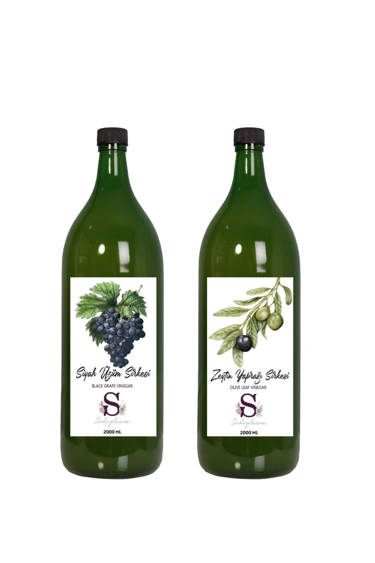 Süheylaana Doğal Siyah Üzüm Sirkesi 2000 Ml - Doğal Zeytin Yaprağı Sirkesi 2000 Ml