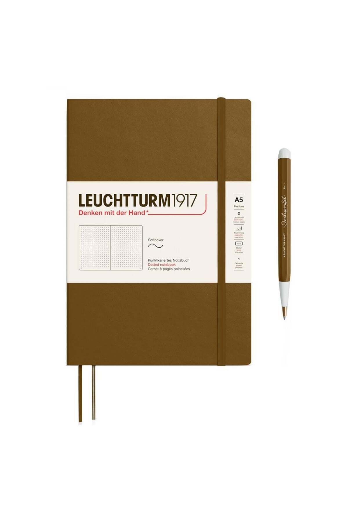 Leuchtturm1917 2025 Colors Orta Boy (A5), Yumuşak Kapak, 123 Sayfa, Noktalı Defter Spice Brown 37221
