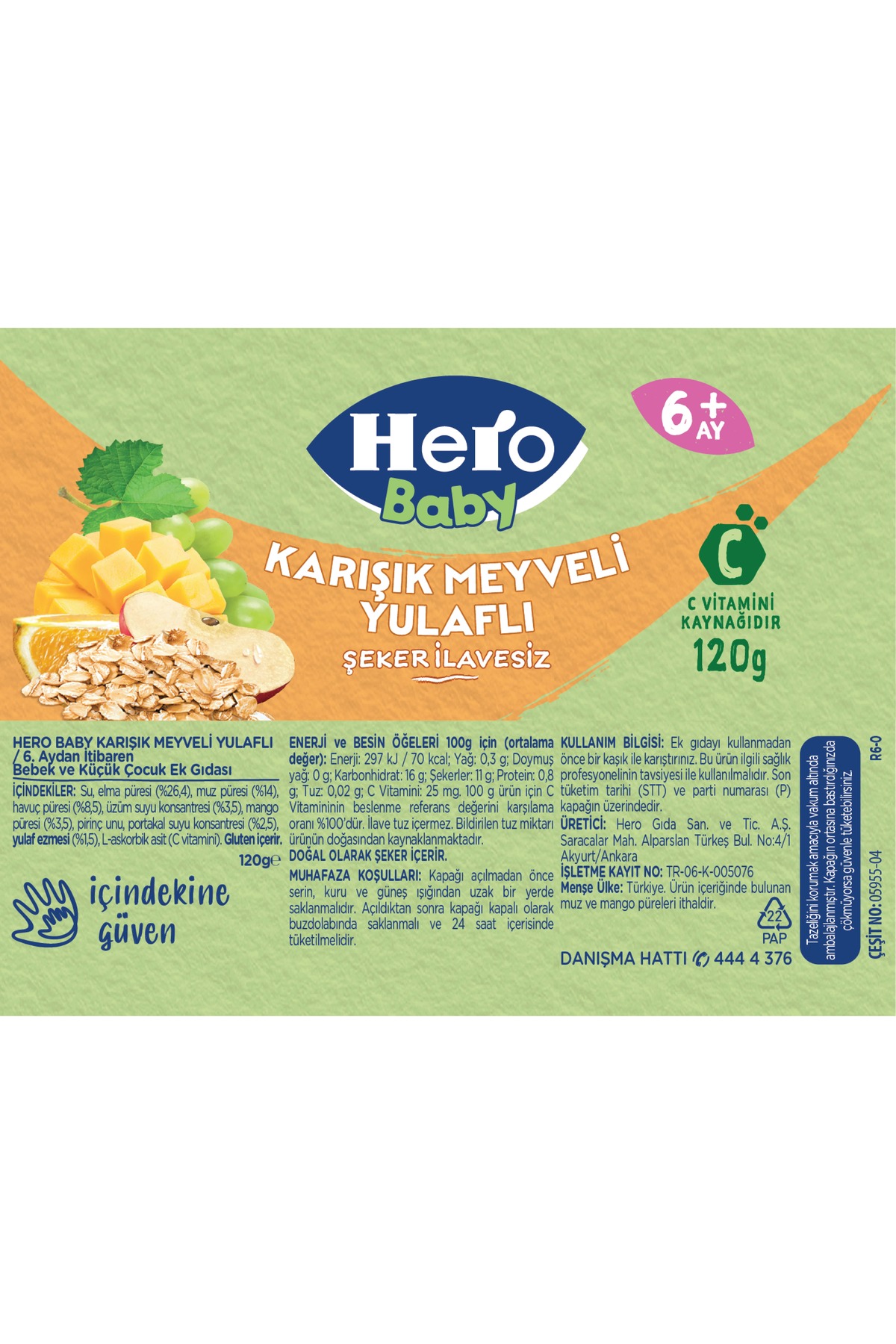 Hero Baby Karışık Meyveli Yulaflı Kavanoz Mama 120g x12 fotoğrafı 7 (önizleme)