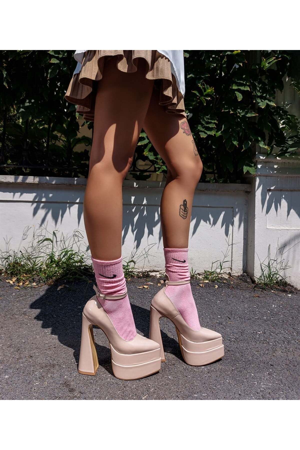 Sibel Shoes Lisa Ten Rugan Yüksek Platformlu Sivri Burun Ayakkabı