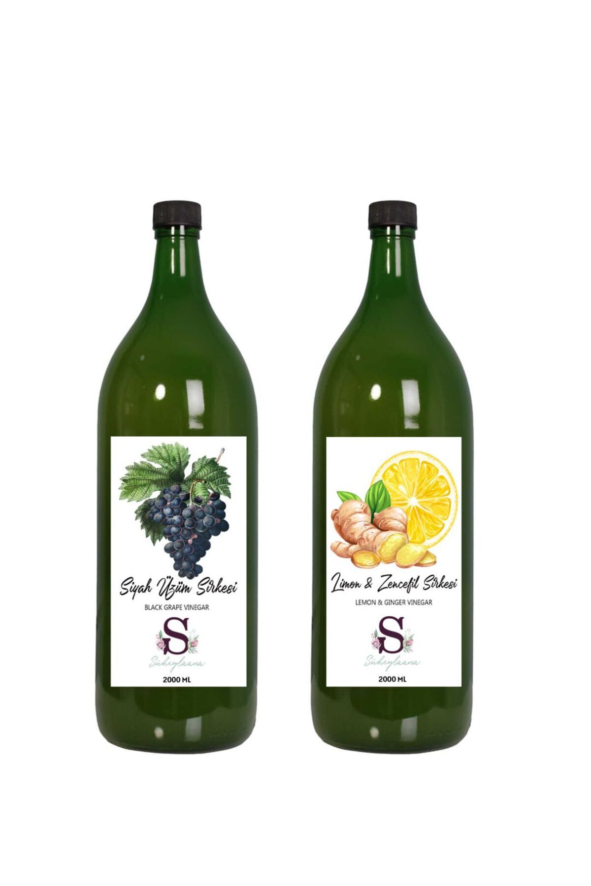 Süheylaana Doğal Siyah Üzüm Sirkesi 2000 Ml - Doğal Limon & Zencefil Sirkesi 2000 Ml