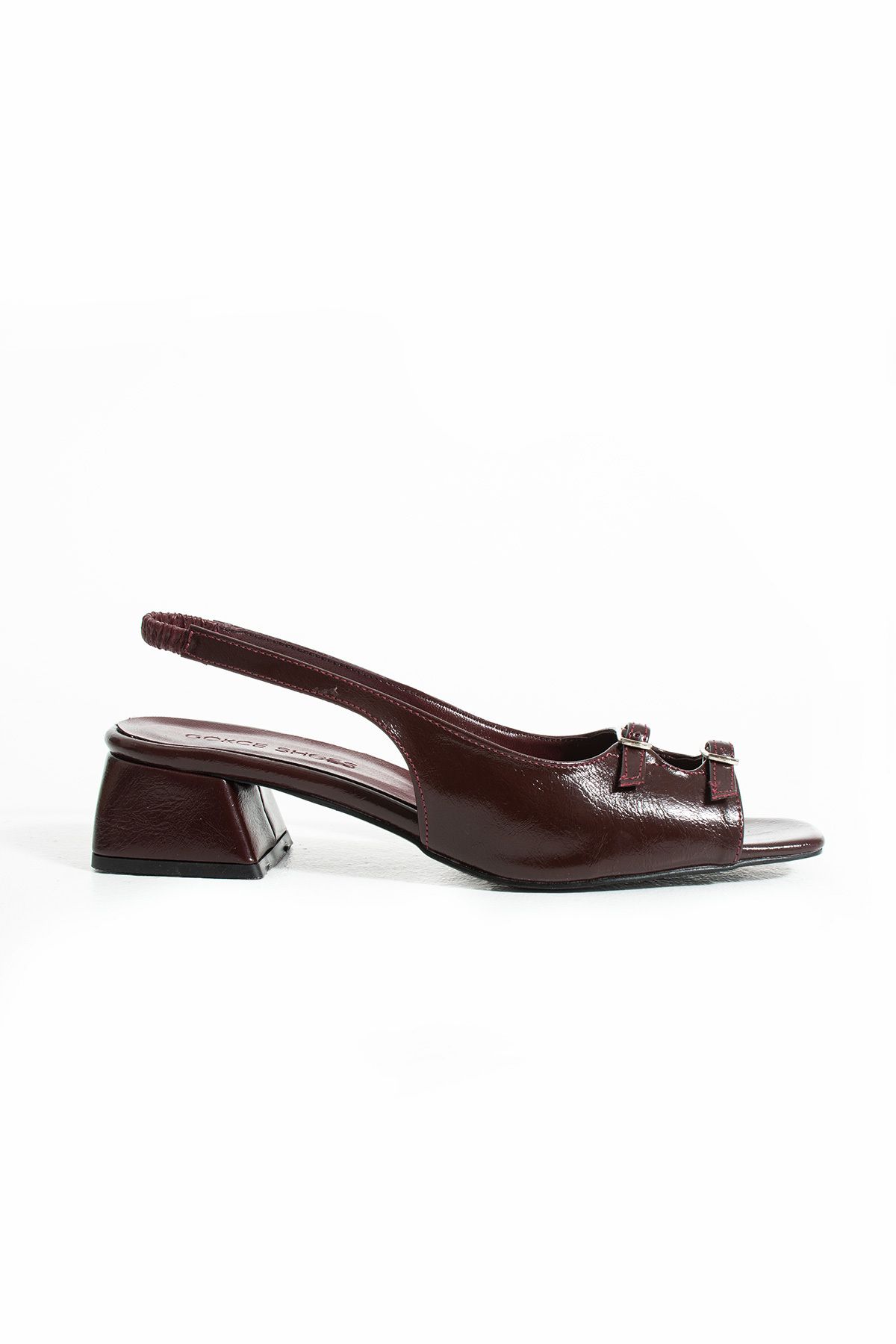 Gökçe Shoes Zena Bordo Desenli Rugan Çift Toka Detay Önü Açık Kadın Babet Ayakkabı