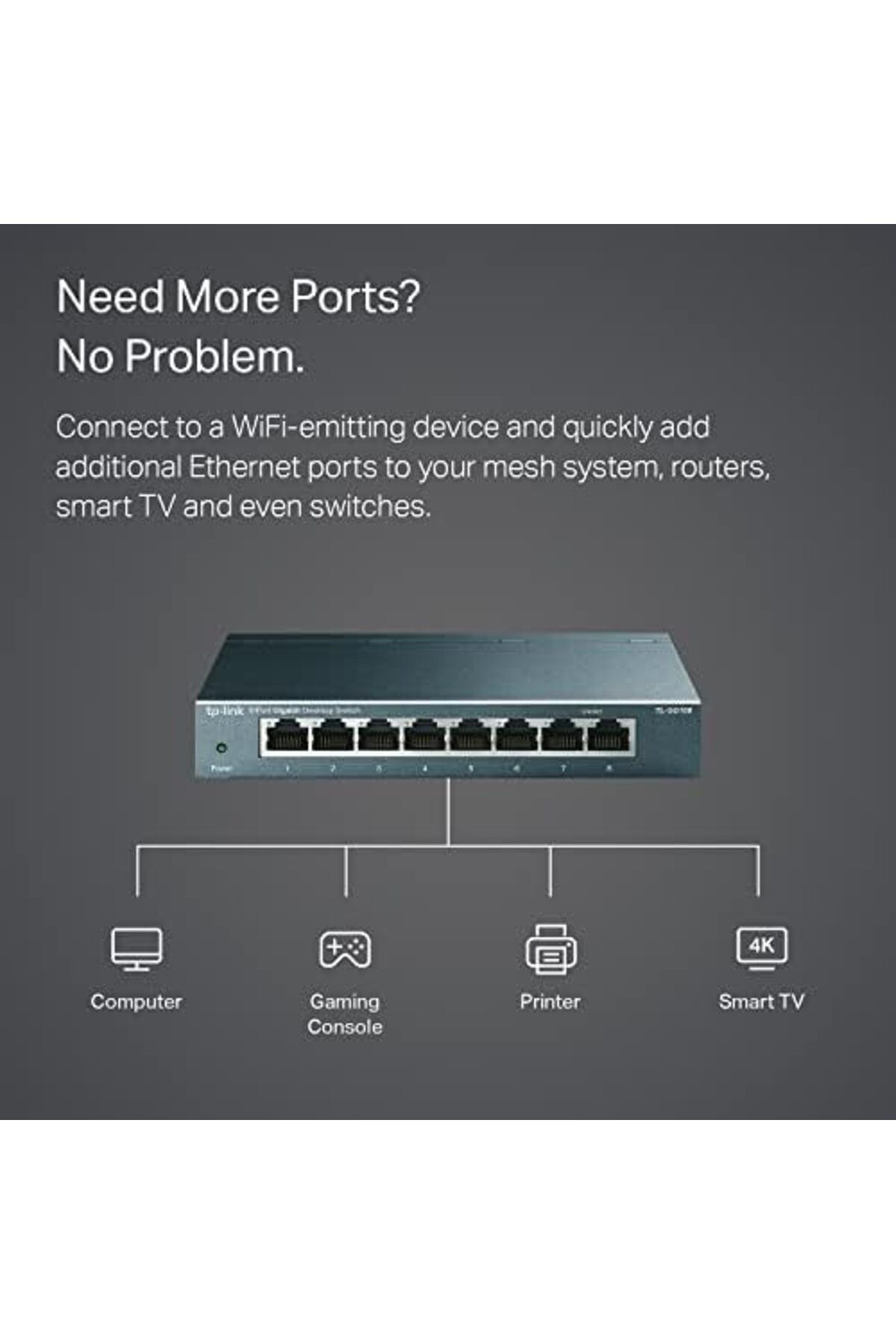 TP-LINK-TP-Link 8 Port Gigabit Ethernet Network Switch - Ethernet Splitter | Plug & Play | Fanless | Sturdy 8