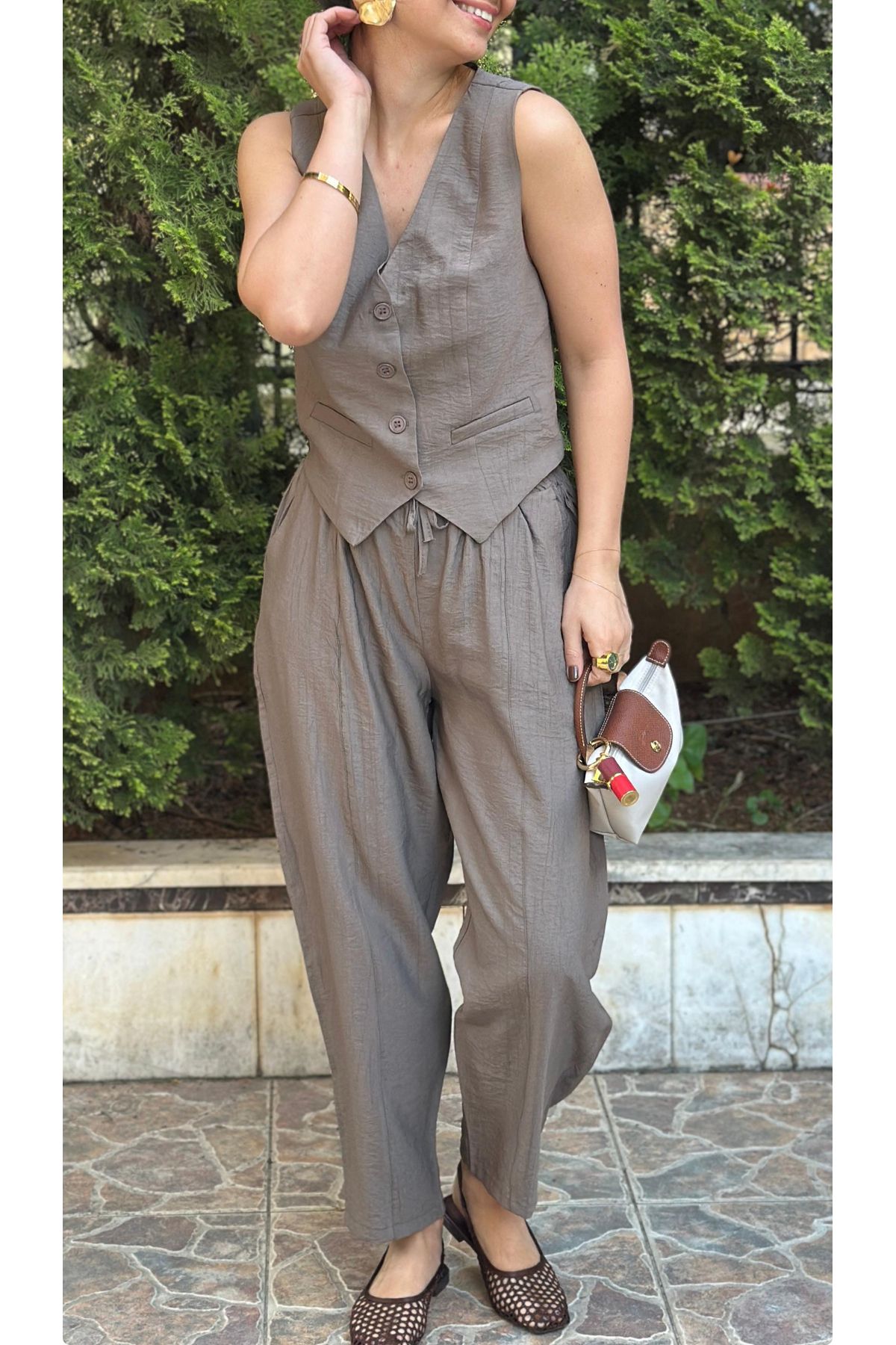 LaSorella Butik KADIN VİZON YELEK PANTOLON TAKIM