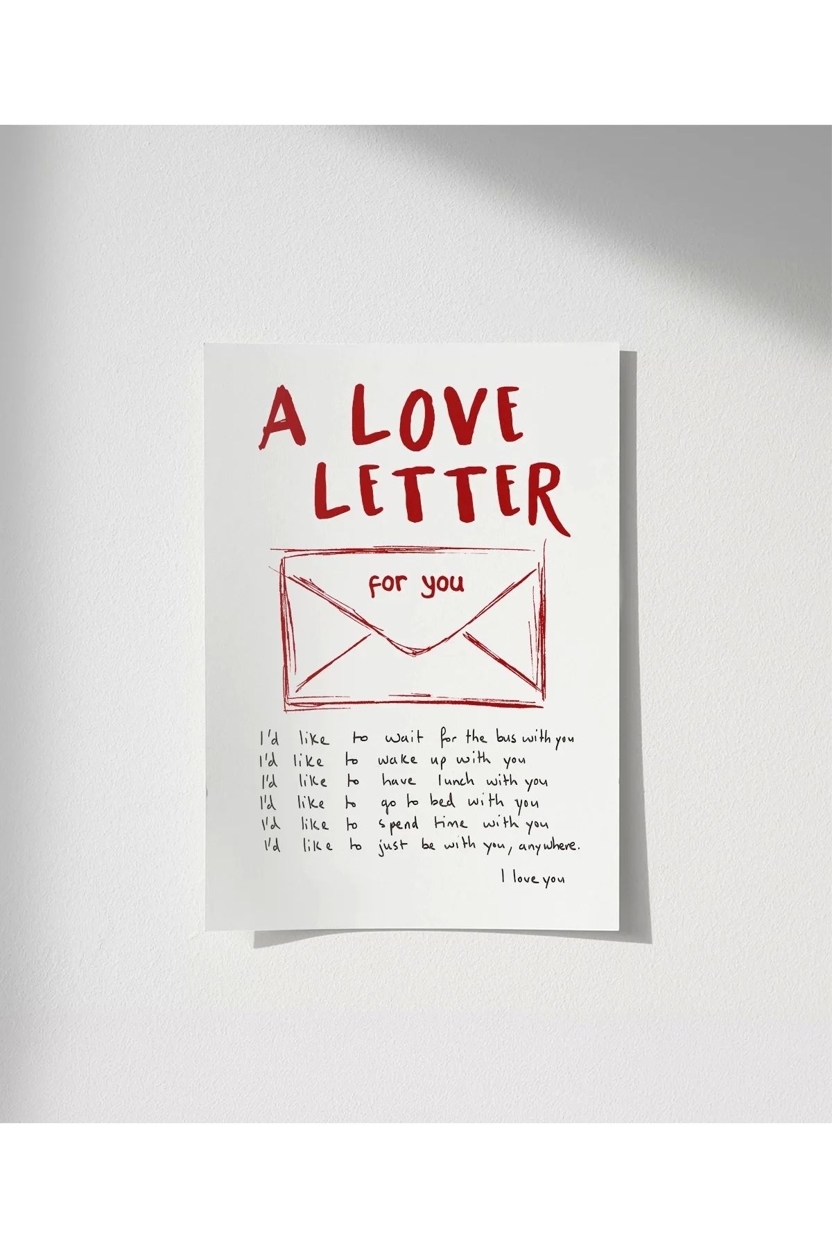 VOGLOO Çerçevesiz Poster A Love Letter For You Zarflı
