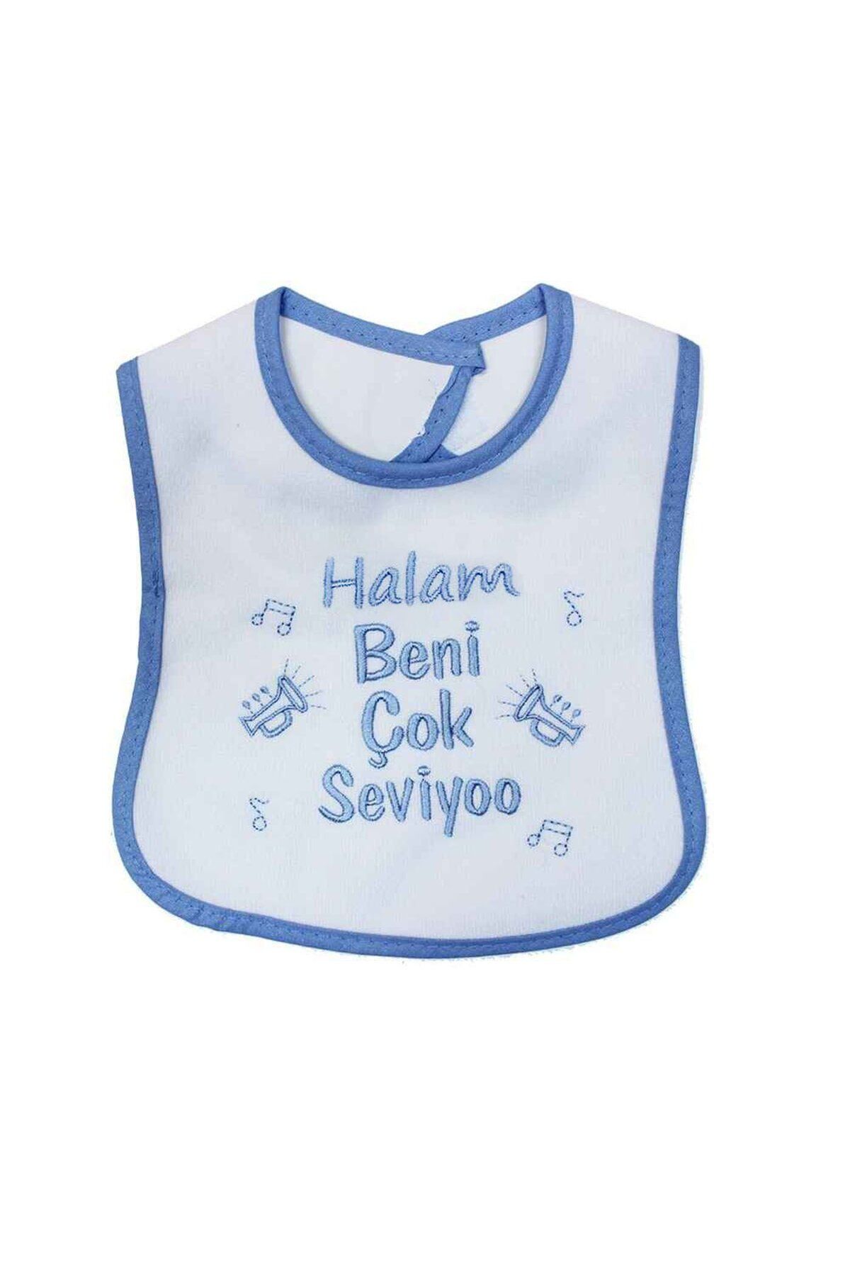 bebegen Erkek Bebek Halam Beni Çok Seviyooo Nakışlı Mavi Su Geçirmez Önlük
