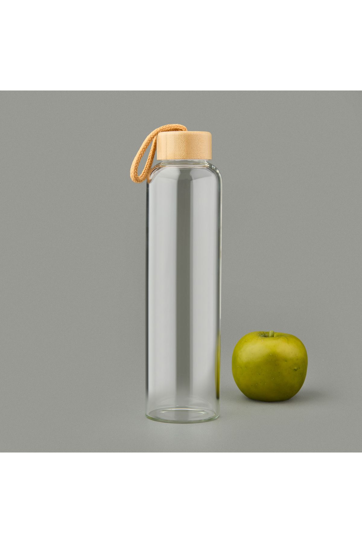 Tohana H2O Bambu Kapaklı Cam Matara - Şeffaf / Açık Kahverengi - 750 ml