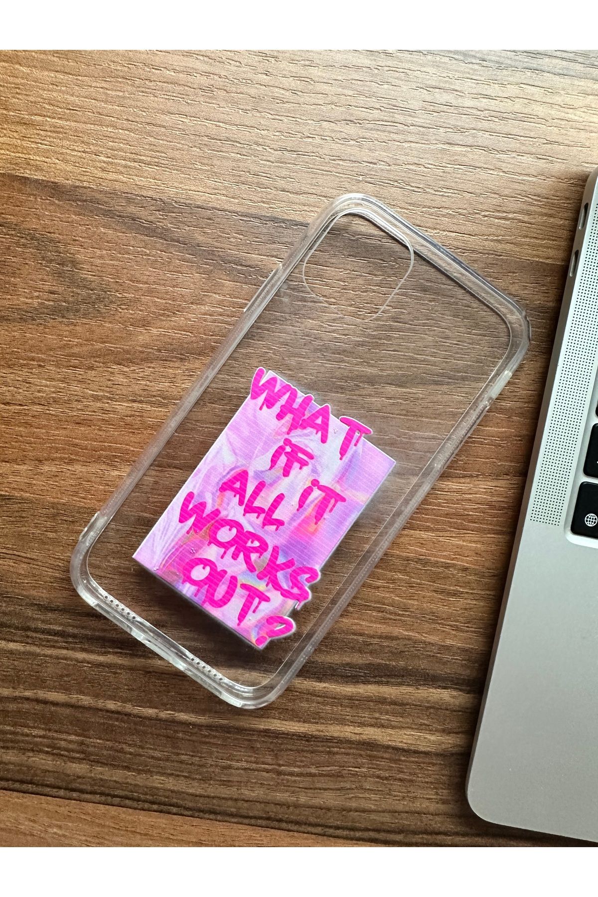 Mobildizayn iPhone 7 Uyumlu Pembe Yazılı Desenli Şeffaf Telefon Kılıfı
