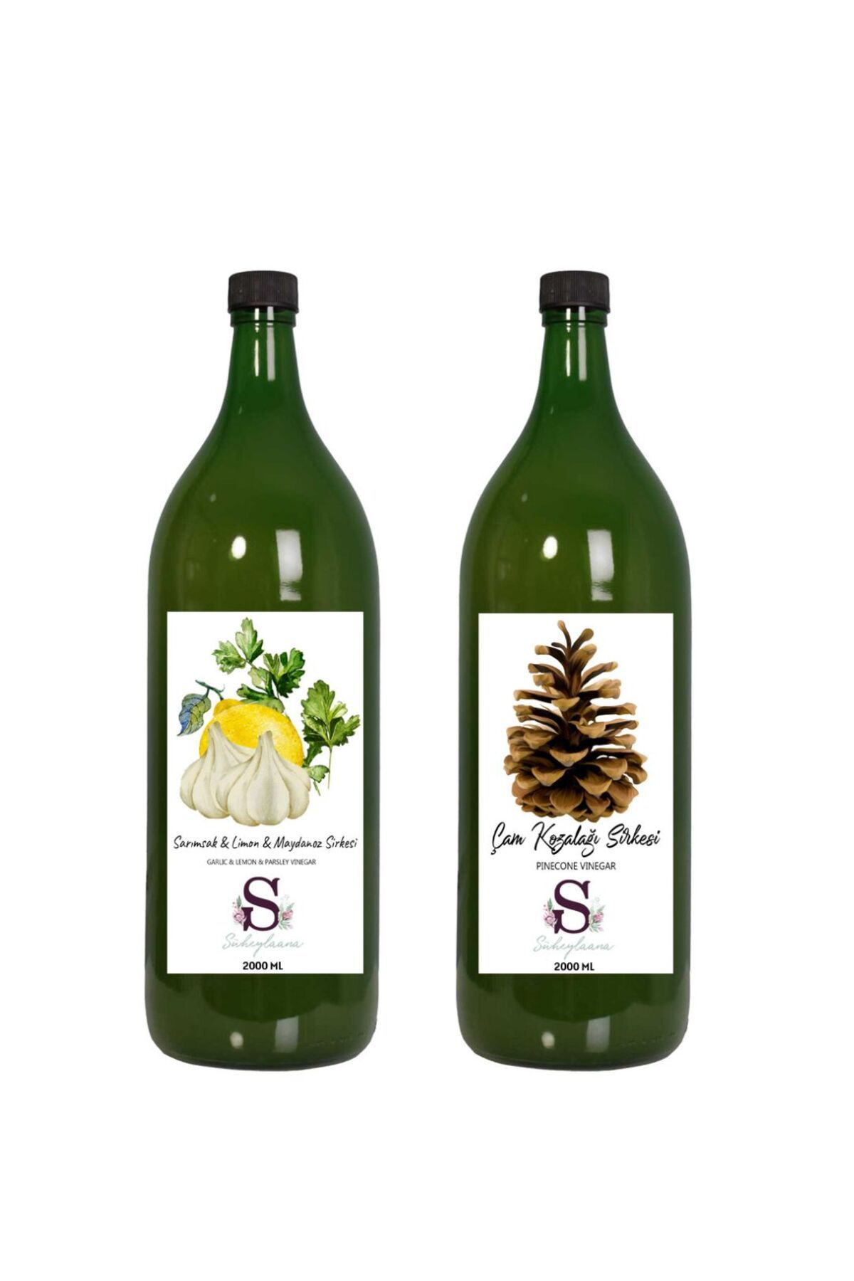 Süheylaana Doğal Sarımsak & Limon & Maydanoz Sirkesi 2000 Ml - Doğal Çam Kozalağı Sirkesi 2000 Ml
